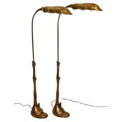 Pair Chapman Brass Palm Tree Faux Bois Adjustable Floor Lamps