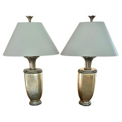 Pair Chapman Laced Brass Details Gold Leaf Over Bronze Body, Eliptical Shade