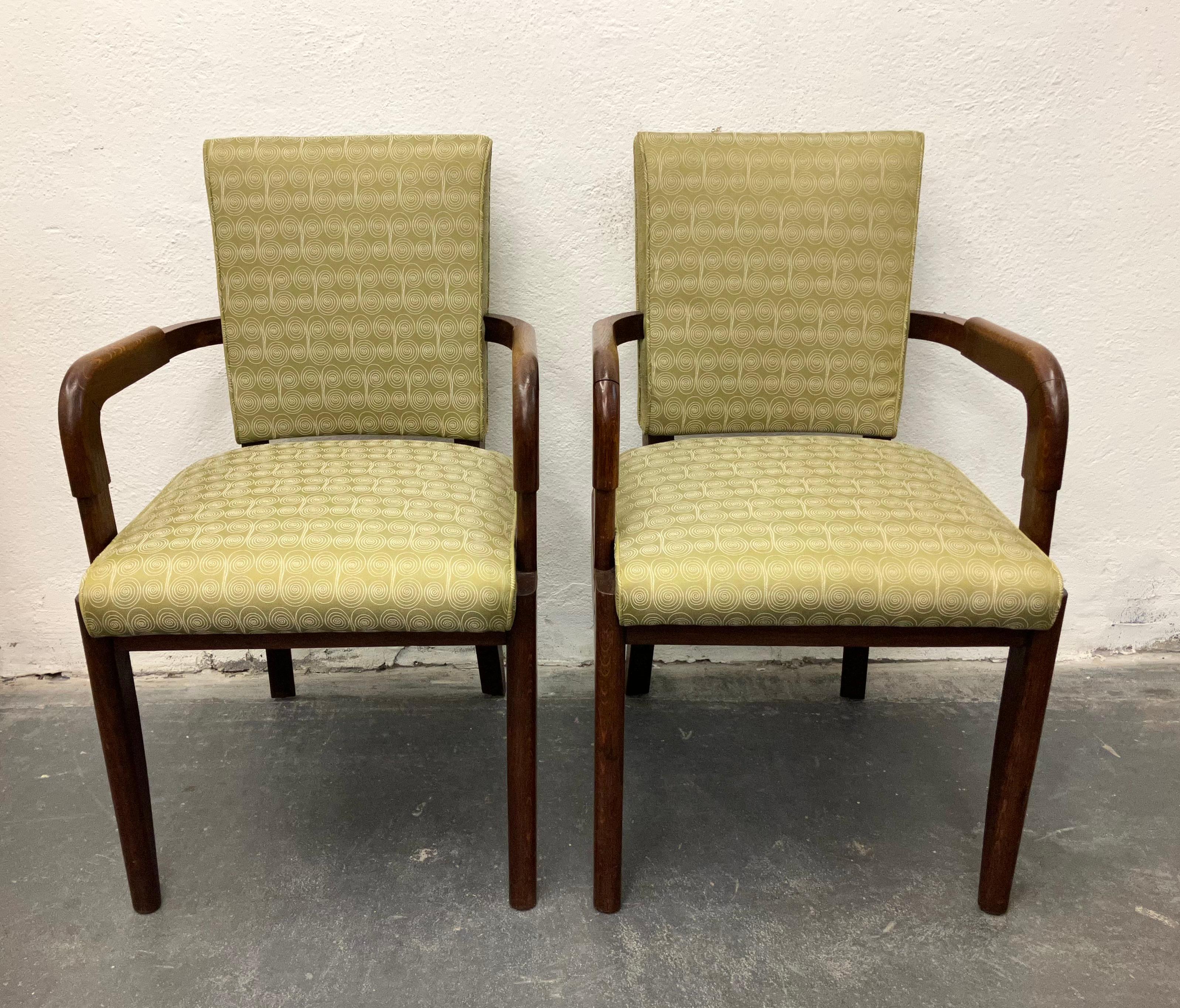 Art Deco Pair Charles Dudouyt Oak Armchairs