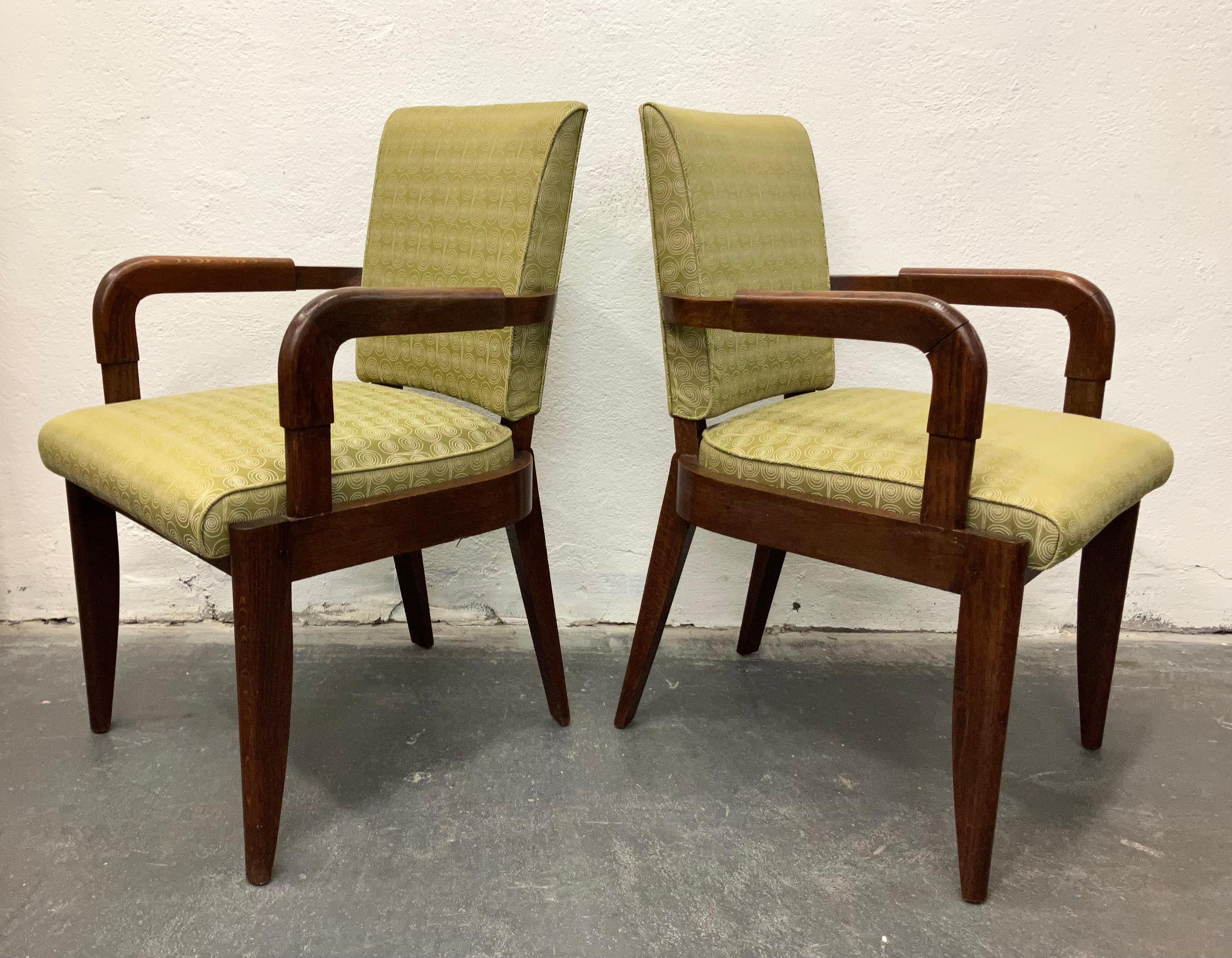 French Pair Charles Dudouyt Oak Armchairs