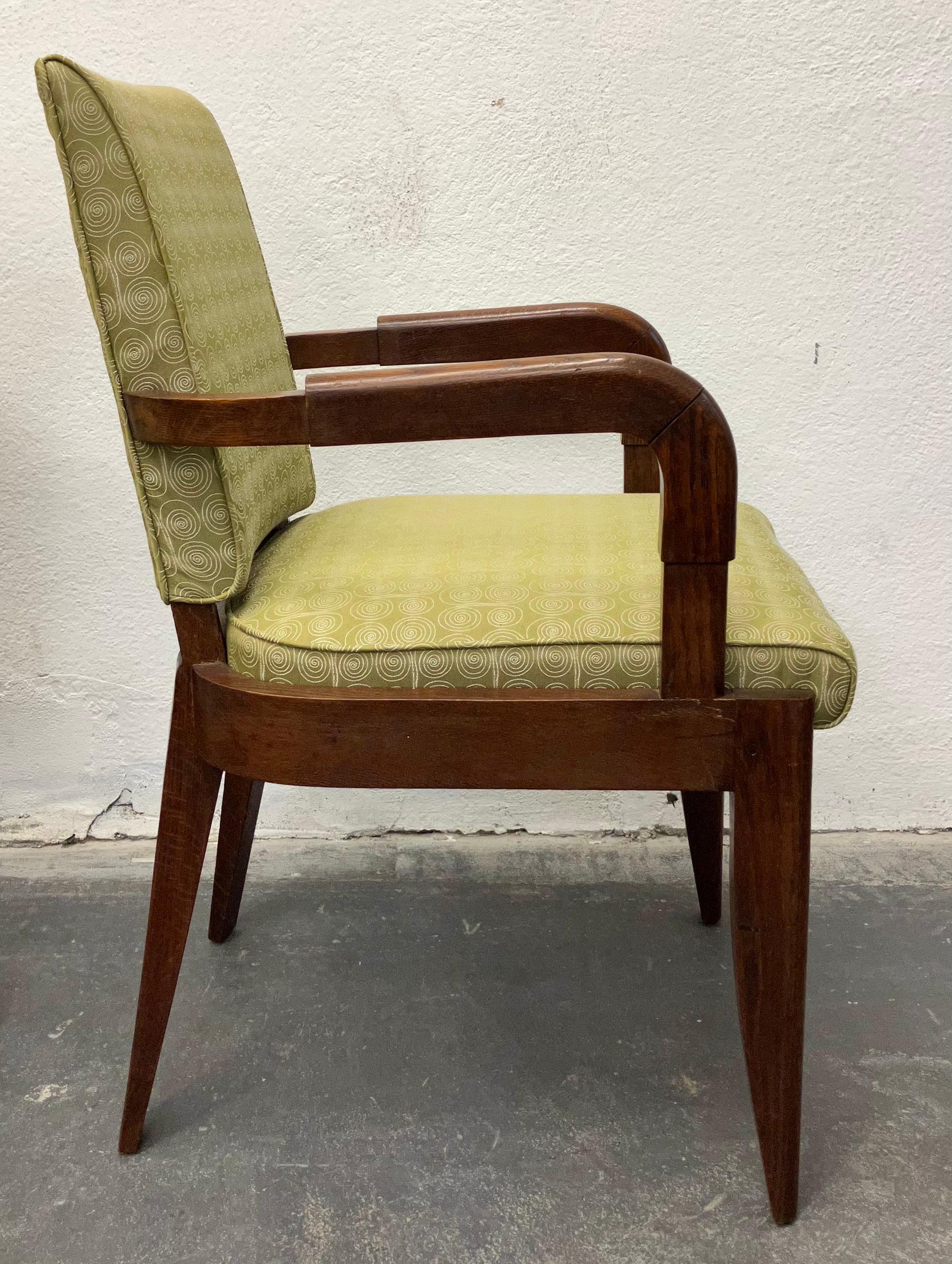 Mid-20th Century Pair Charles Dudouyt Oak Armchairs