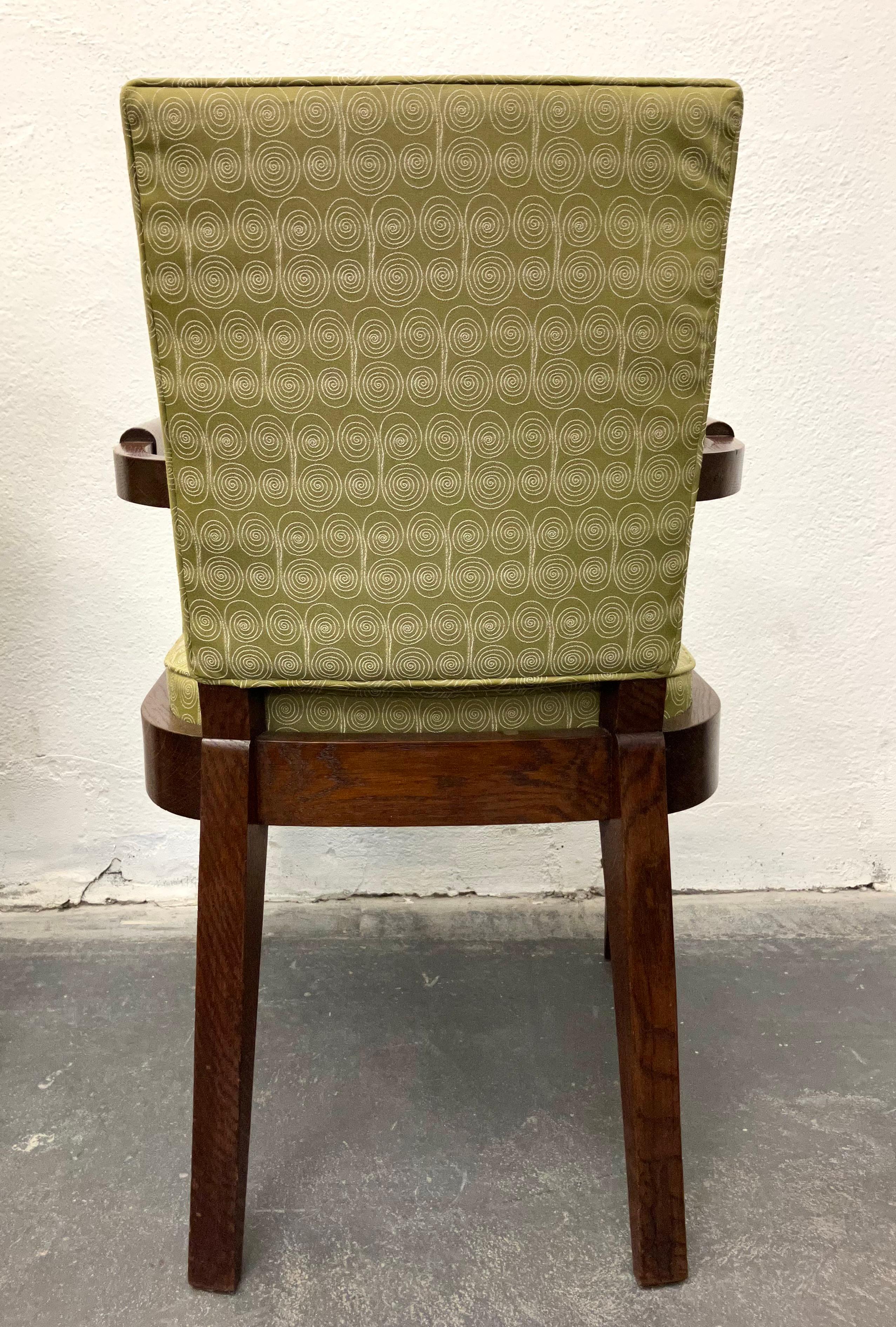 Upholstery Pair Charles Dudouyt Oak Armchairs