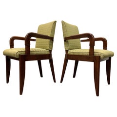 Vintage Pair Charles Dudouyt Oak Armchairs