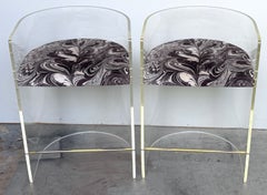 Pair Charles Hollis Jones (Attrib.) Lucite Barrel-Back Counter Counter Chairs