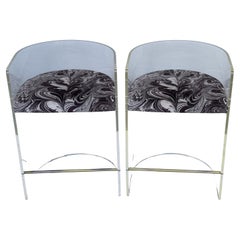 Pair Charles Hollis Jones (Attrib.) Lucite Barrel-Back Counter Counter Chairs