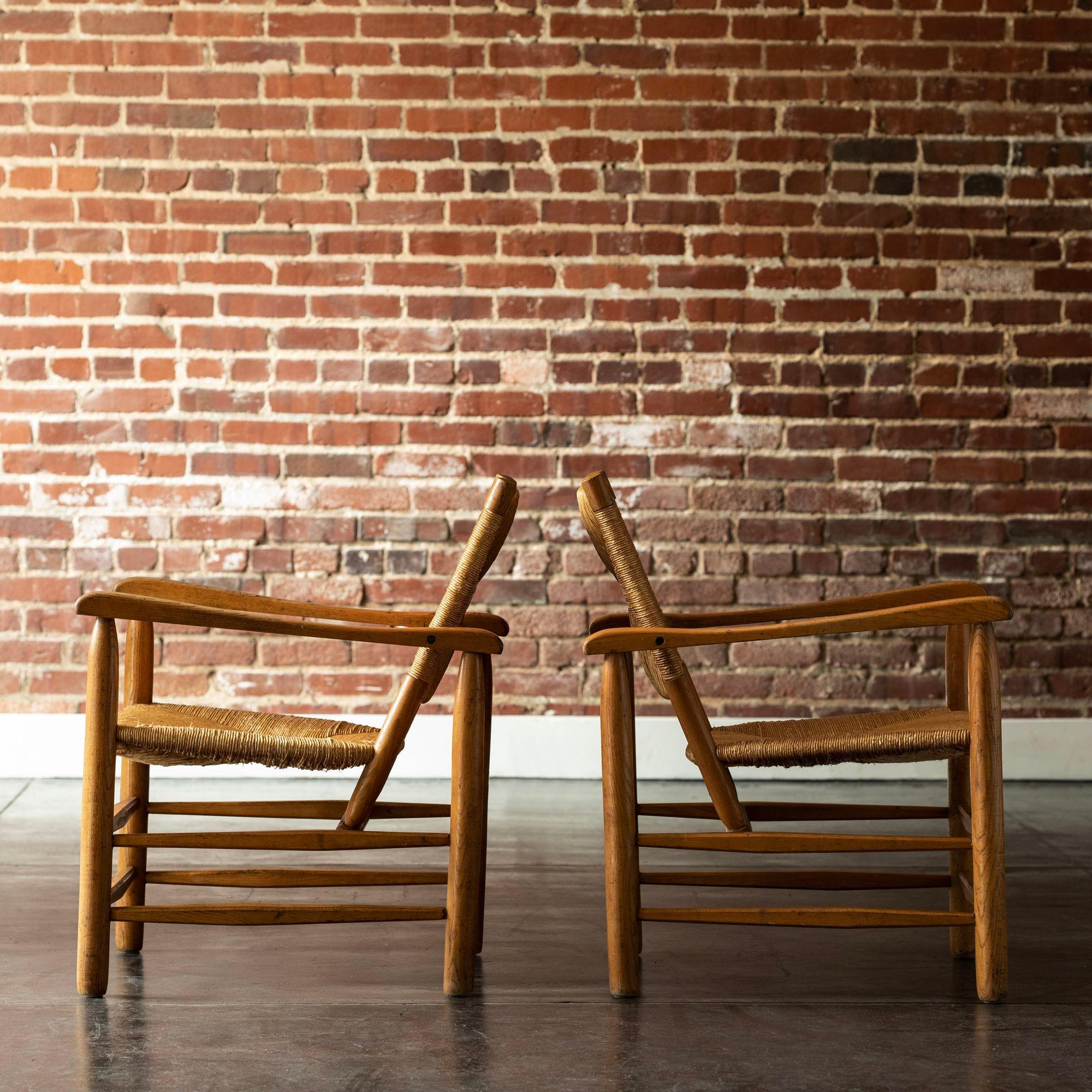 French Pair Charlotte Perriand Model No. 21 Lounge Chairs, France 1950