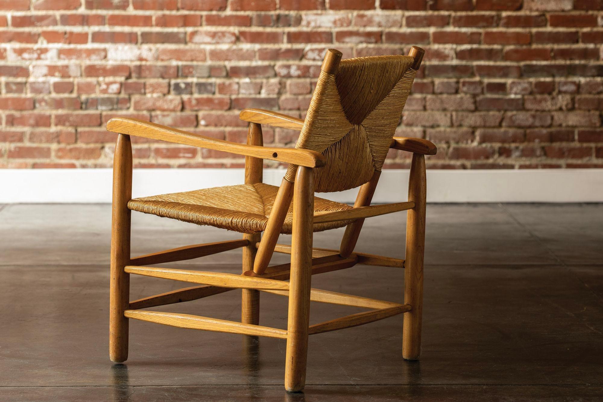 Rush Pair Charlotte Perriand Model No. 21 Lounge Chairs, France 1950