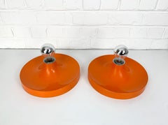 Pair orange Charlotte Perriand Space Age Flush Disc Wall Light, Germany, 1960s