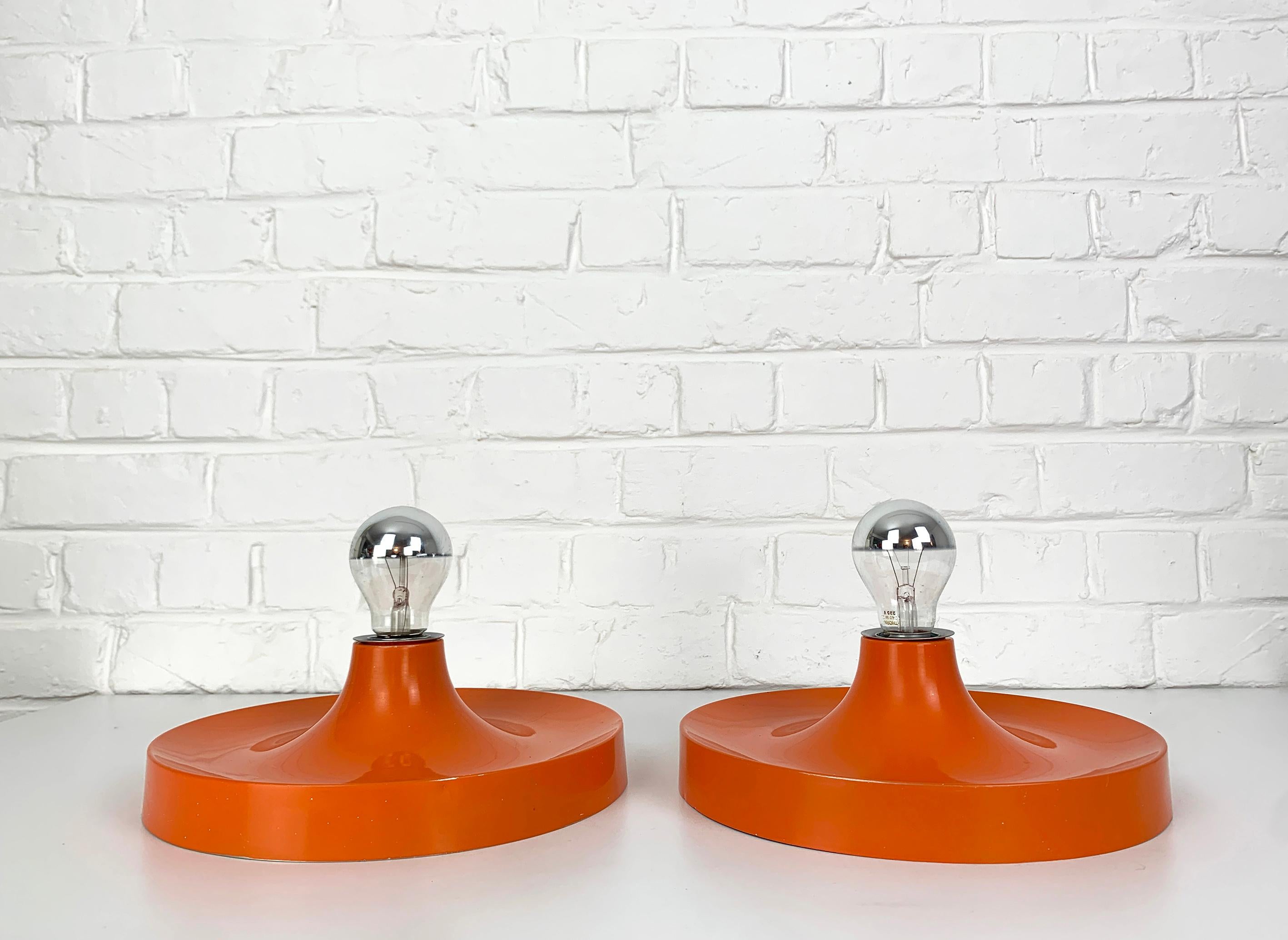 Pair Charlotte Perriand Space Age Flush Sconce Disc Wall Light, Germany, 1960s In Good Condition For Sale In Vorst, BE