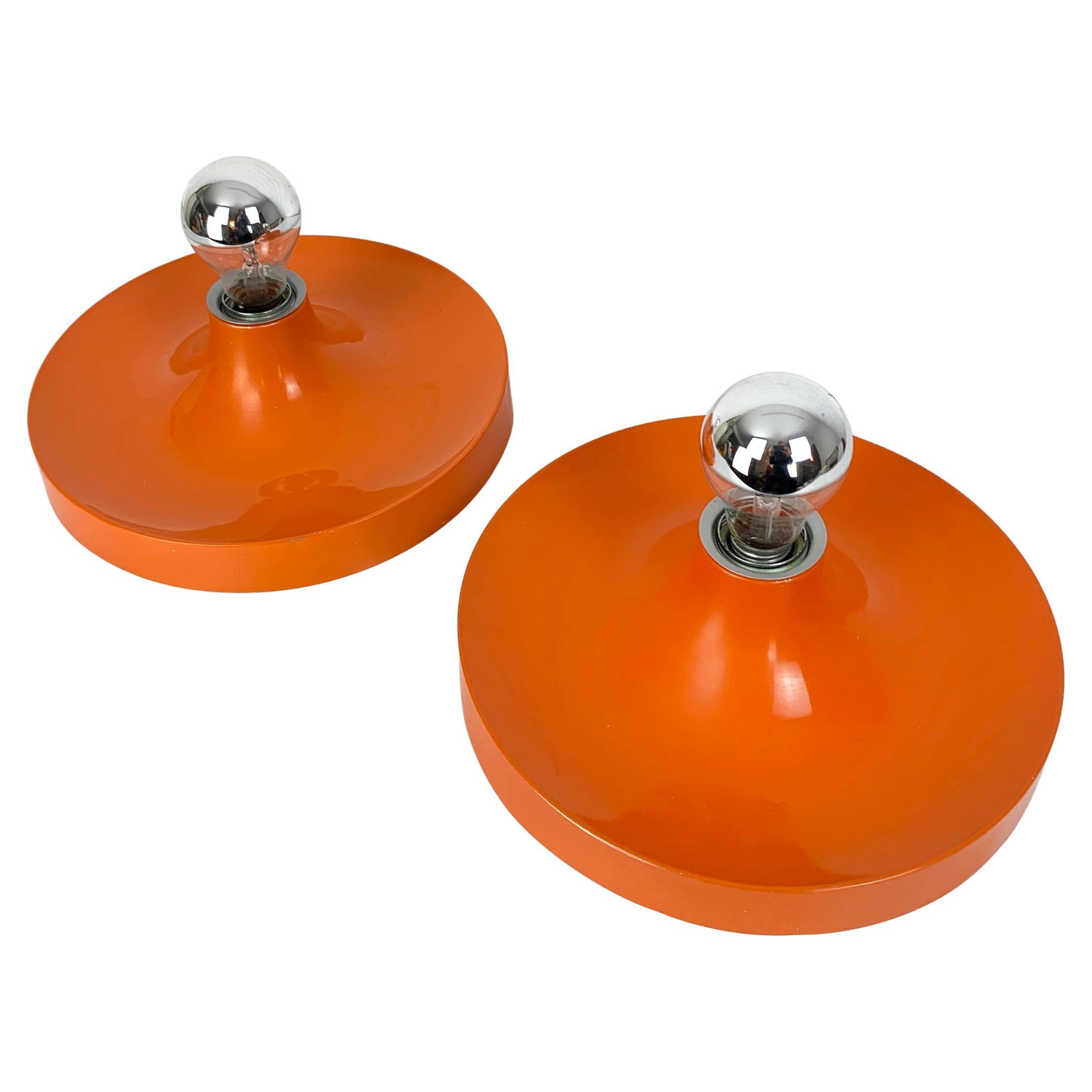 Pair Charlotte Perriand Space Age Flush Sconce Disc Wall Light, Germany, 1960s For Sale