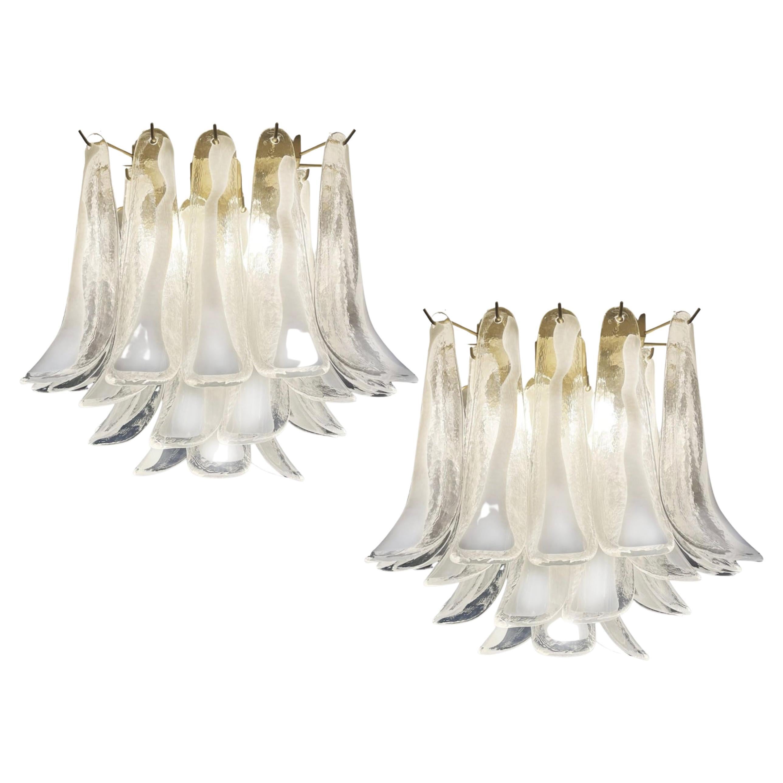 Pair Charming Leaves Ceiling Chandeliers Murano For Sale