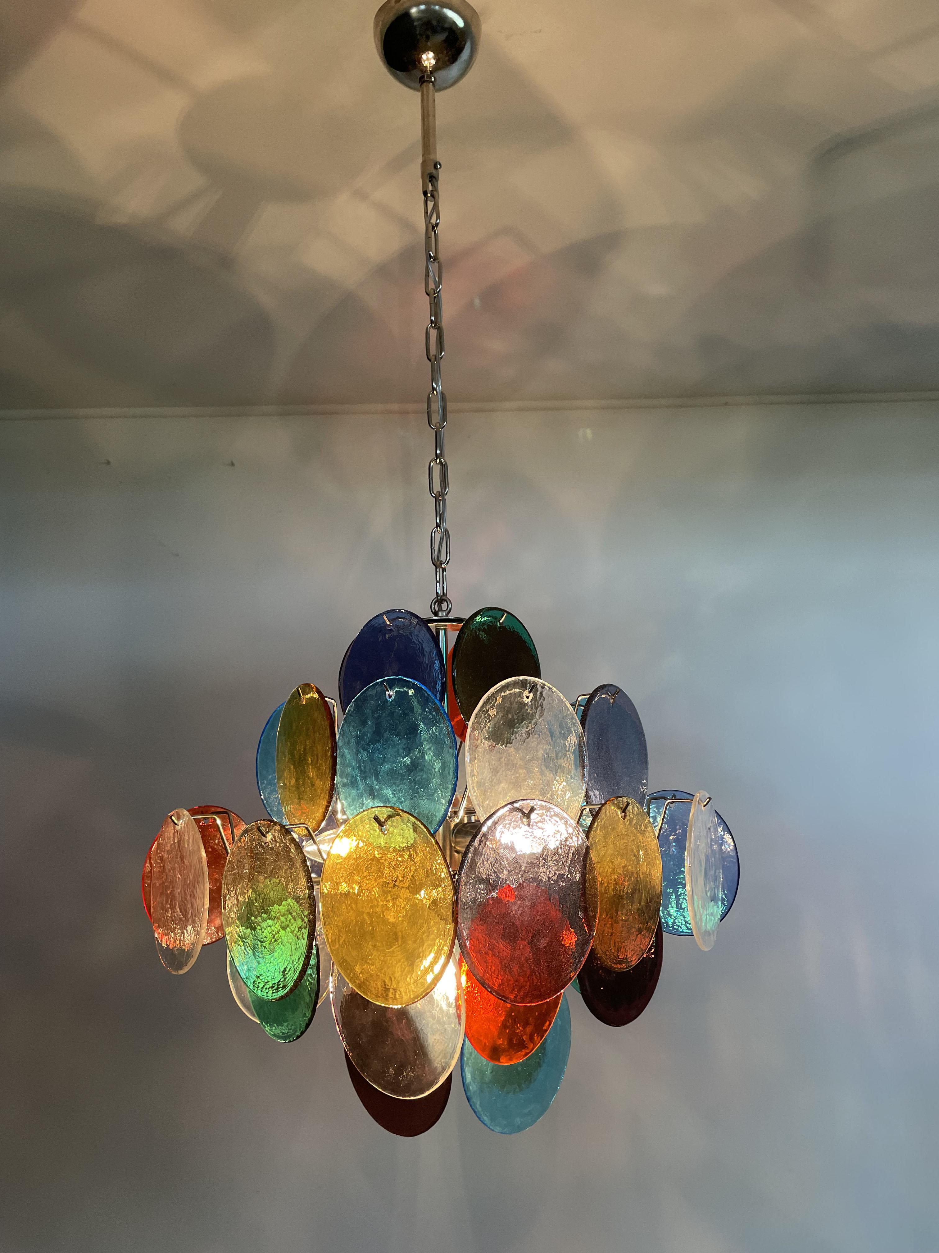 Pair Charming Mid-Century Arlecchino Italian Disc Chandeliers, Murano, 1990s For Sale 9