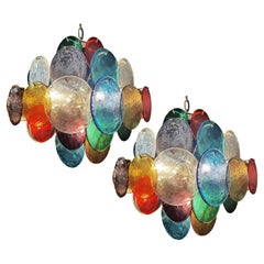 Coppia di affascinanti lampadari a disco italiani di metà secolo Arlecchino, Murano, anni '90