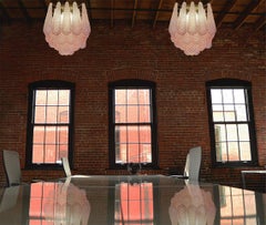 Pair Charming Pink Leaves Ceiling Chandeliers Murano