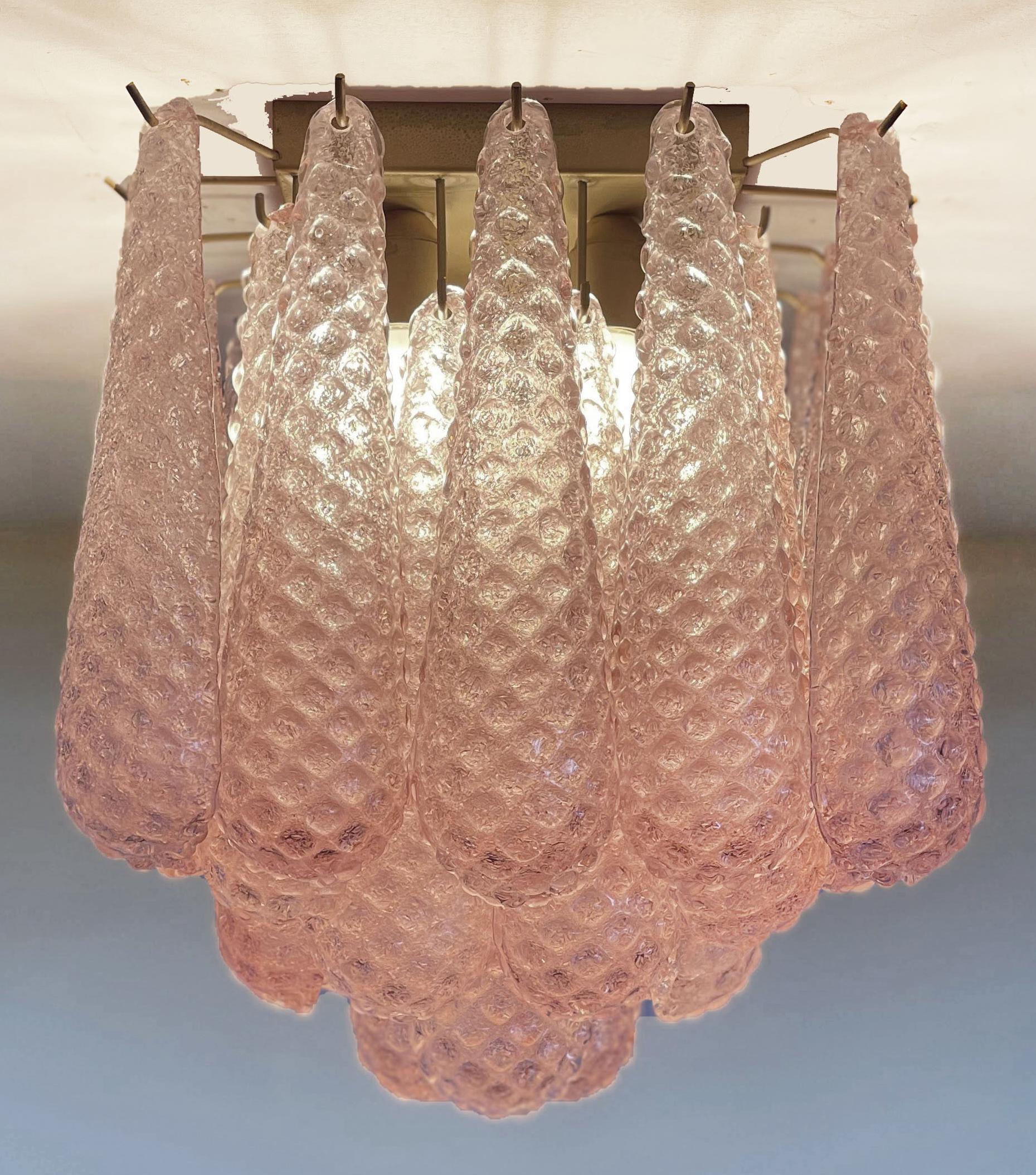 Pair Charming Pink Leaves Ceiling Chandeliers Murano For Sale 1
