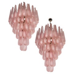 Pair Charming Pink Leaves Chandeliers Murano