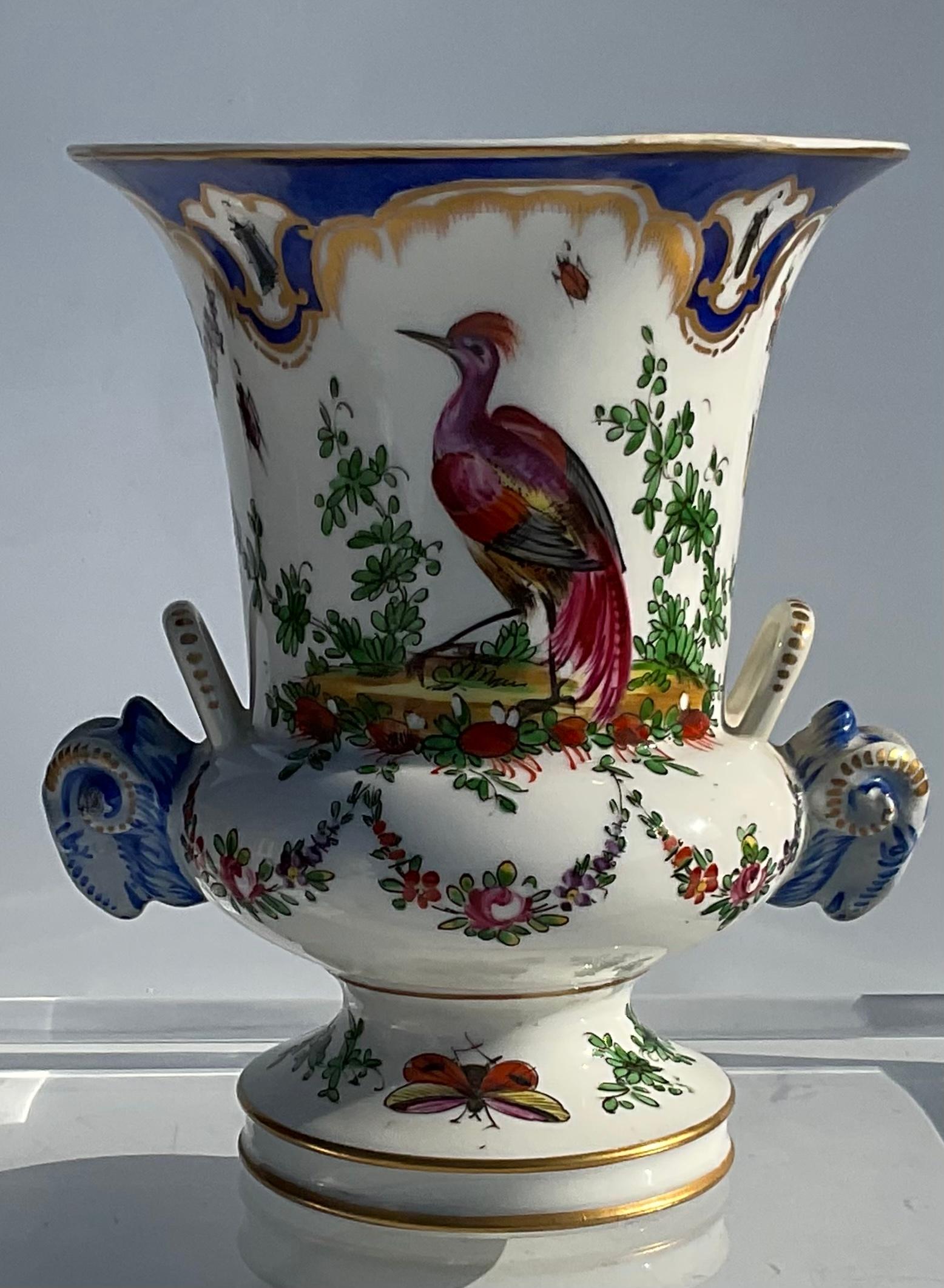 Pair Chelsea Porcelain Pair Decorative Bird Vases with Rams Head Handles, 1760 3