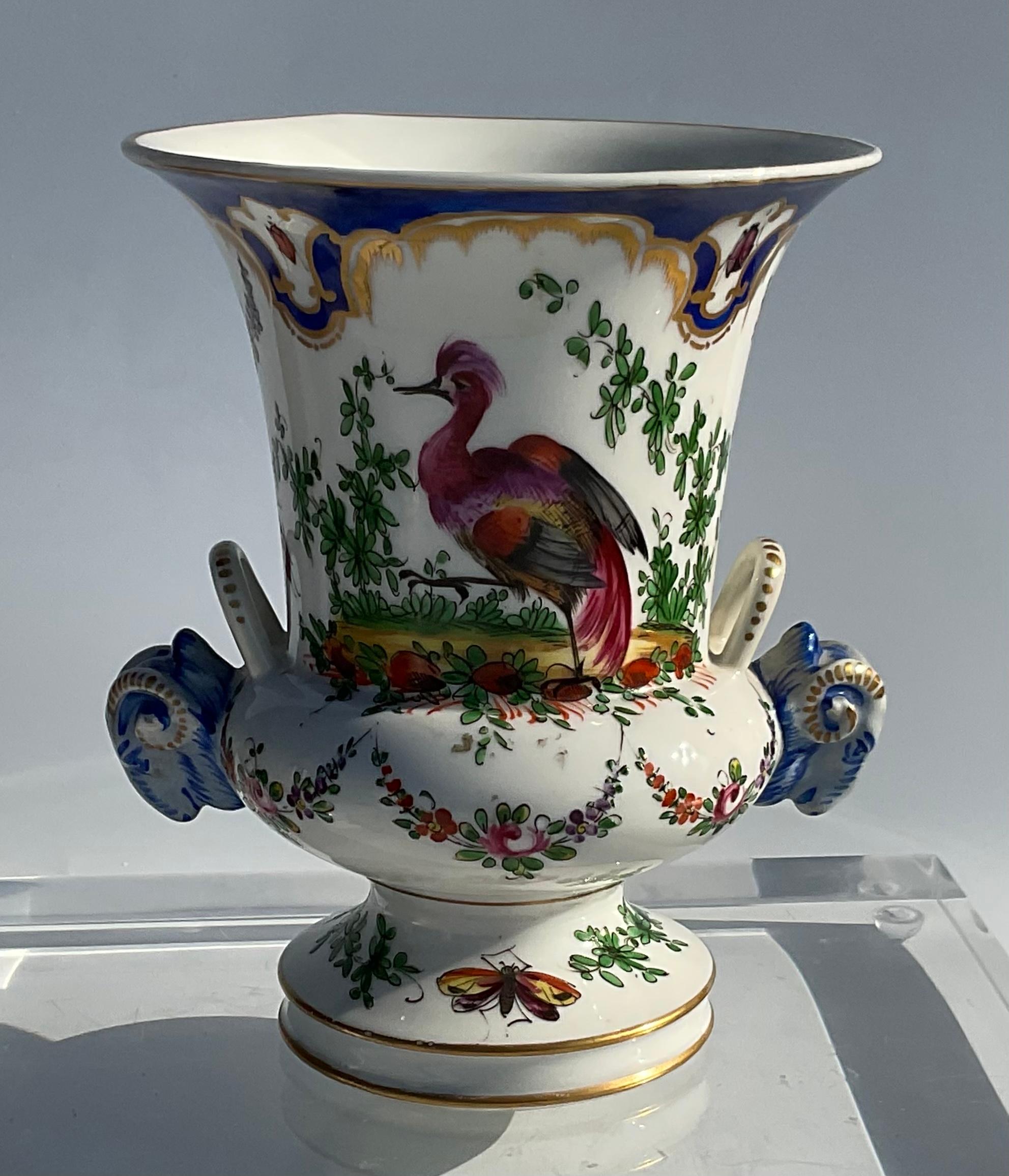 Pair Chelsea Porcelain Pair Decorative Bird Vases with Rams Head Handles, 1760 4