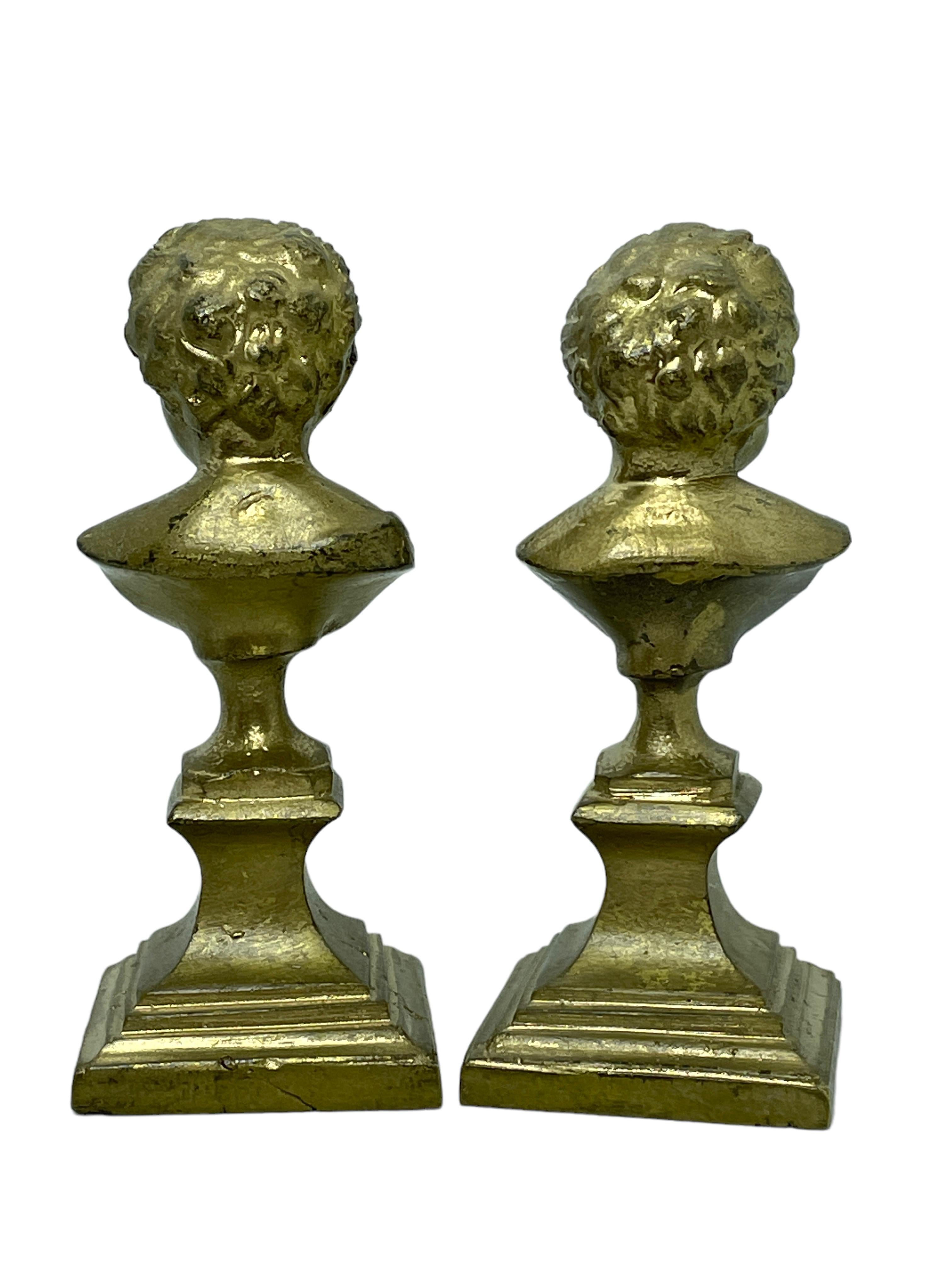 Art Nouveau Pair Cherub Decorative Bronze Metal Head Bust Statues Sculptures, Belgium, 1900s For Sale