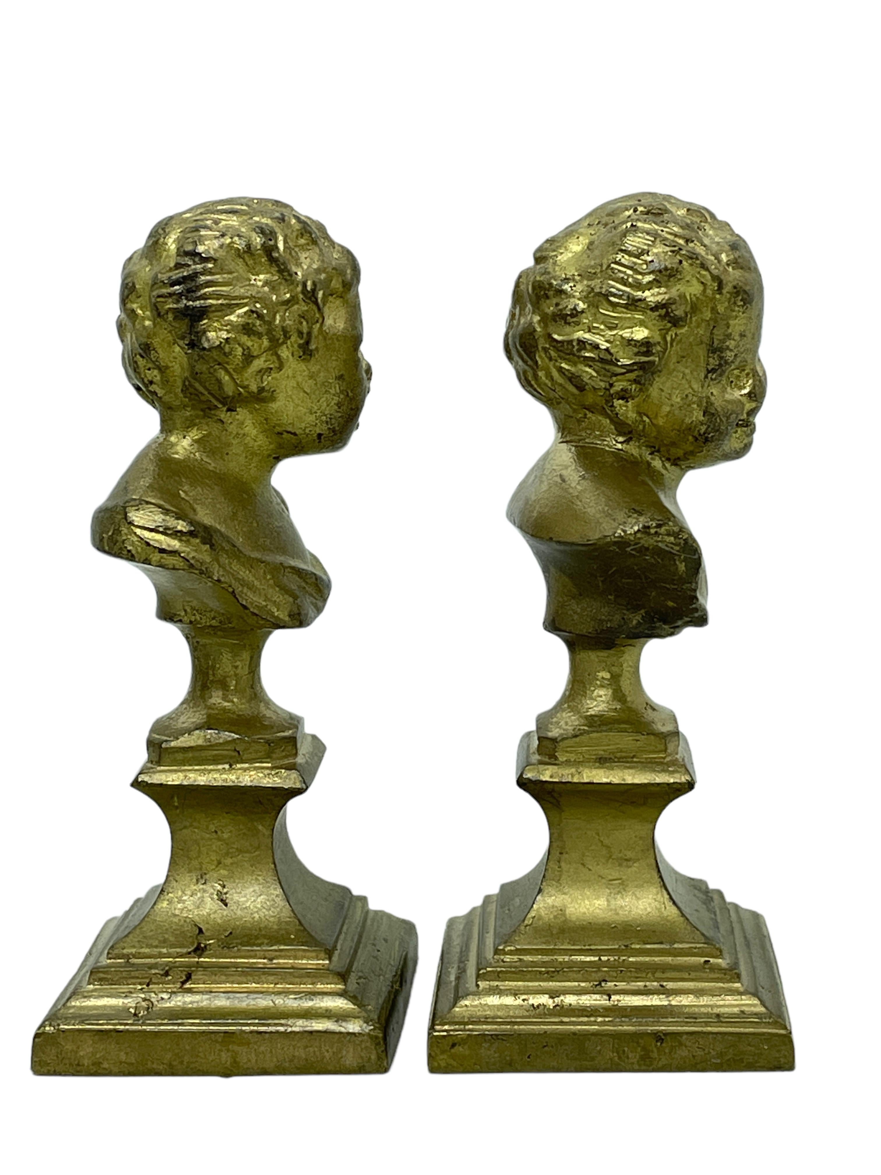 Belgian Pair Cherub Decorative Bronze Metal Head Bust Statues Sculptures, Belgium, 1900s For Sale
