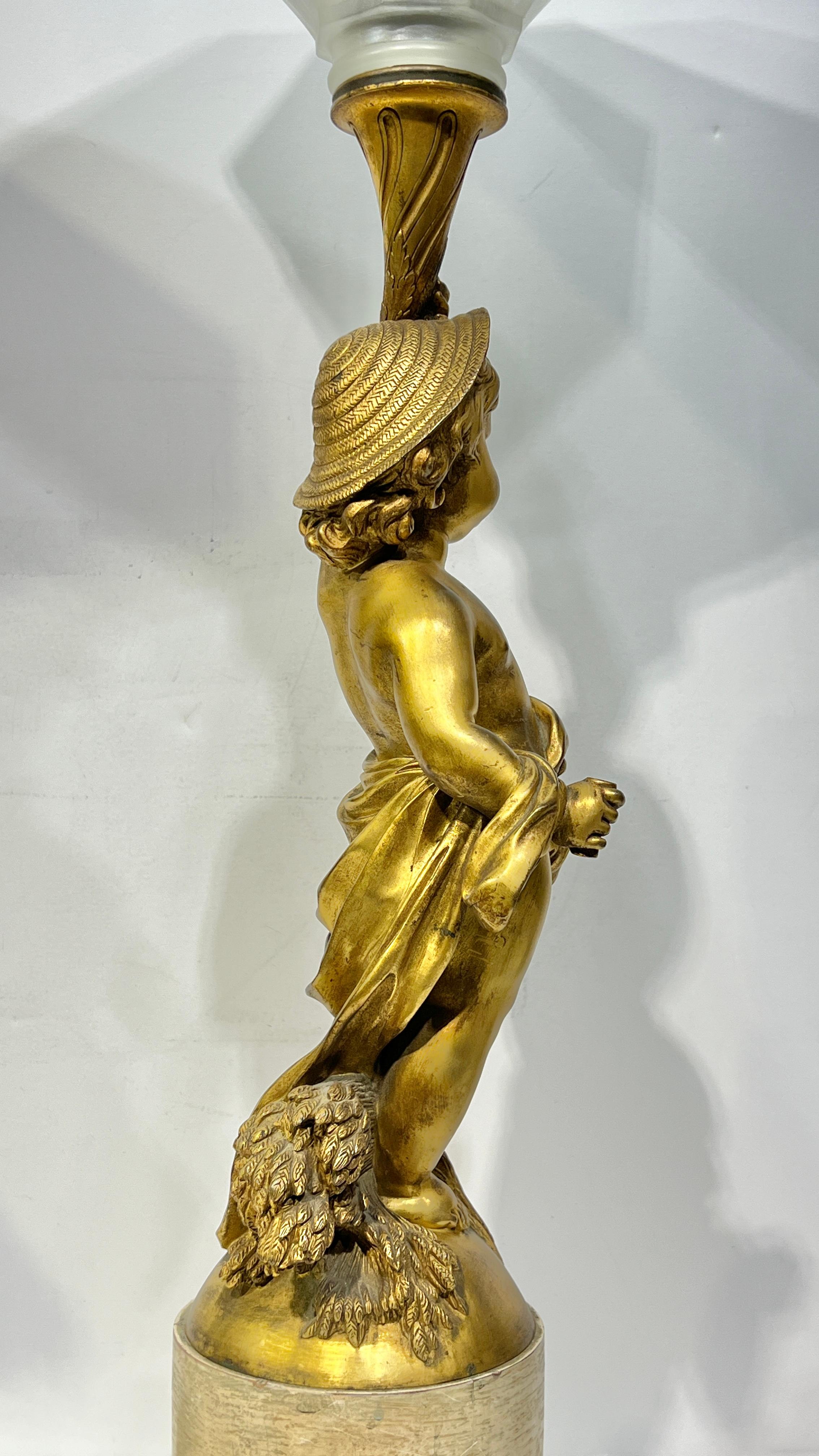 Pair Cherub Figurative Gilt Bronze Table Lamps im Zustand „Gut“ im Angebot in New York, NY