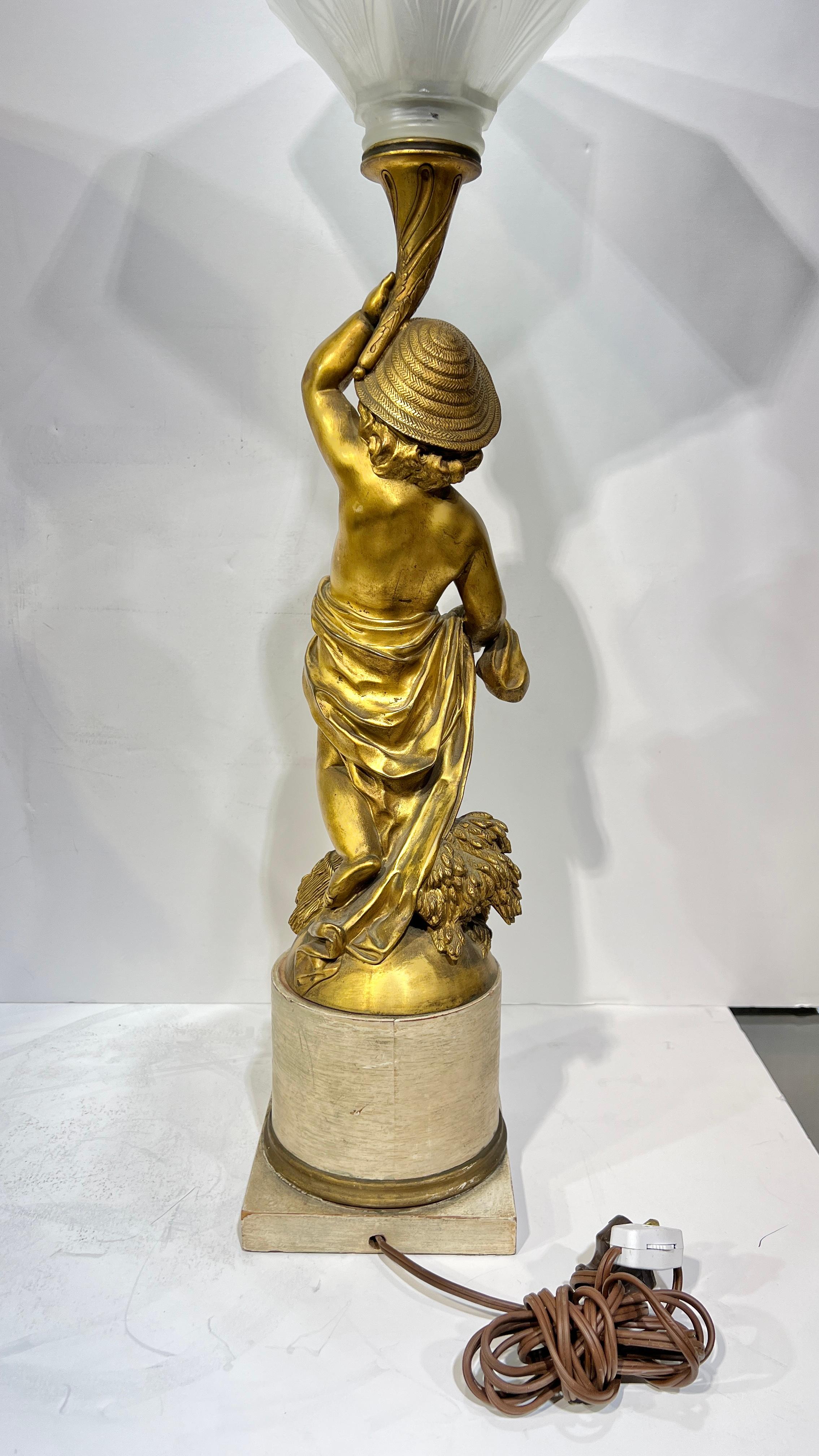 Pair Cherub Figurative Gilt Bronze Table Lamps (19. Jahrhundert) im Angebot