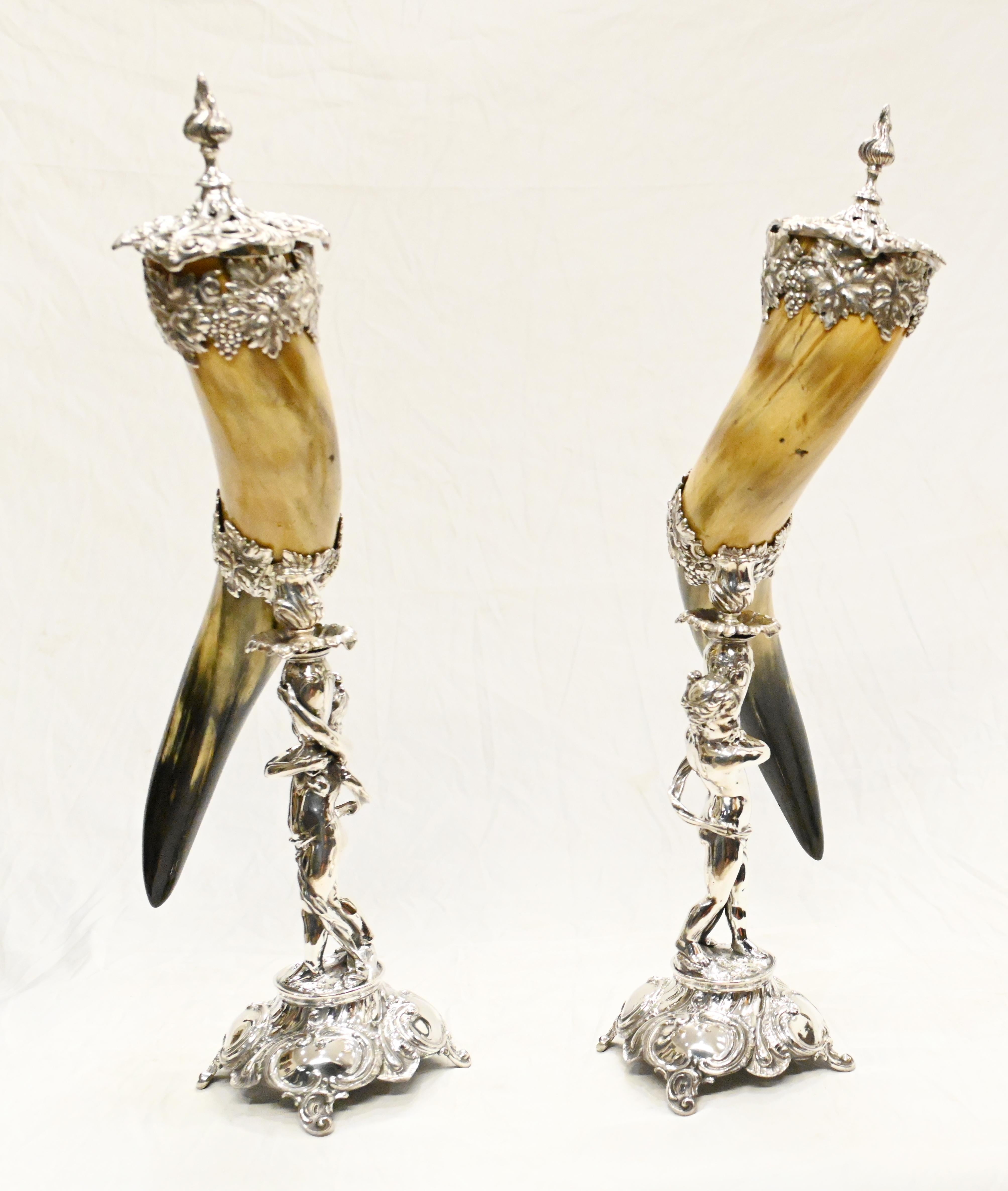 Pair Cherub Horn Vases Silver Plate Cornucopia For Sale 6