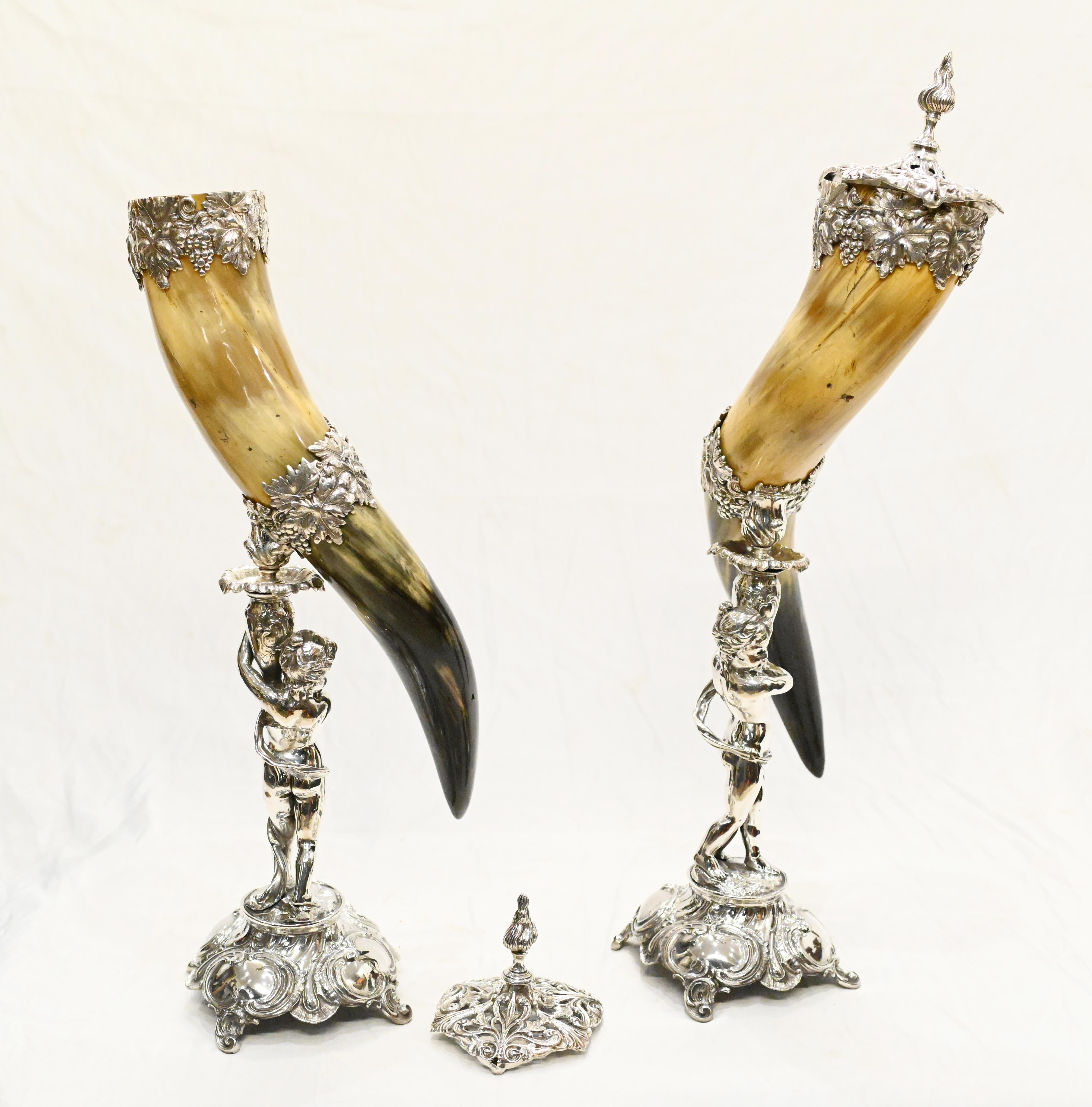Pair Cherub Horn Vases Silver Plate Cornucopia For Sale 11