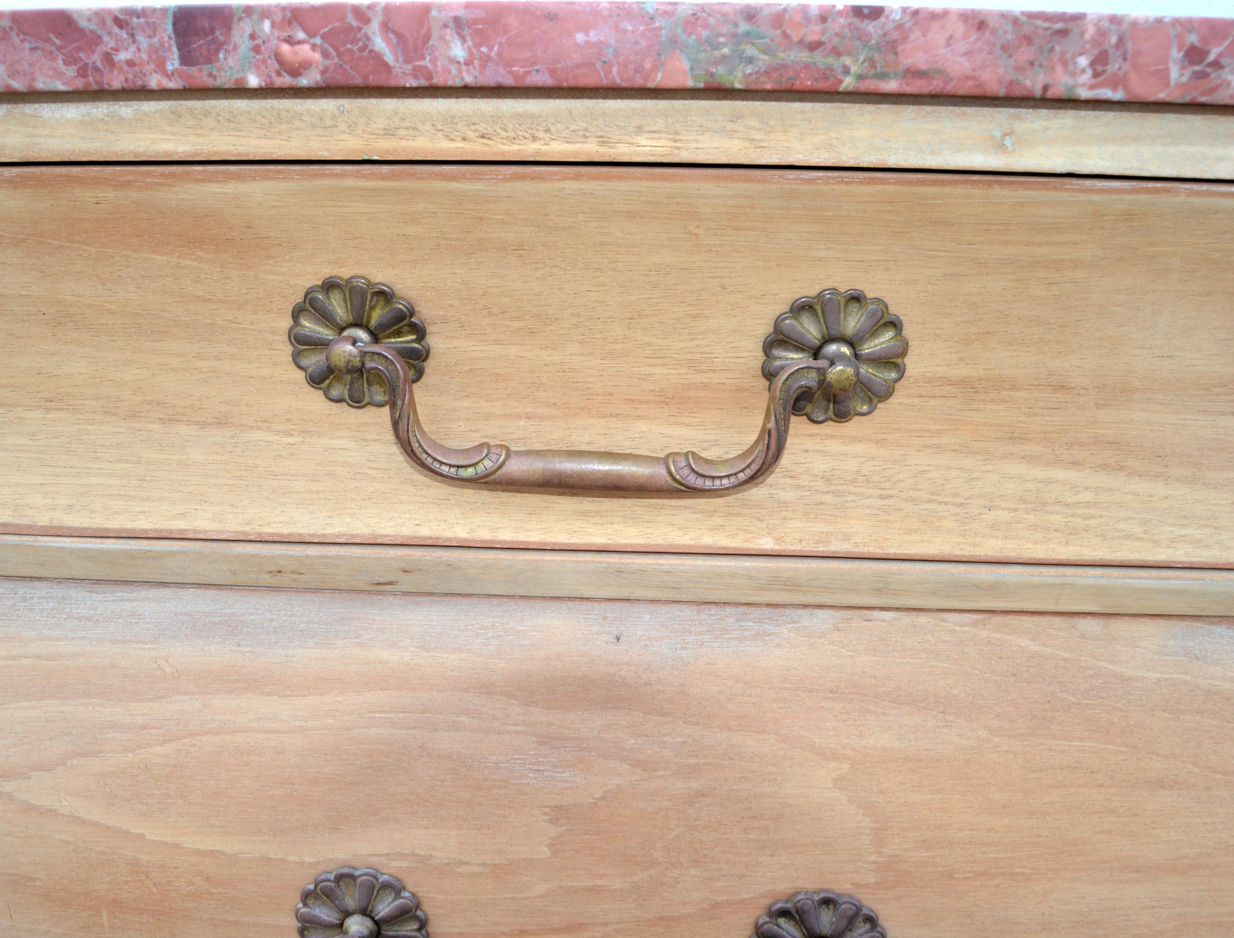 Pair, Chest of 3 Drawers, Dresser Cabinets with Verona Marble Top Louis XV Style For Sale 4
