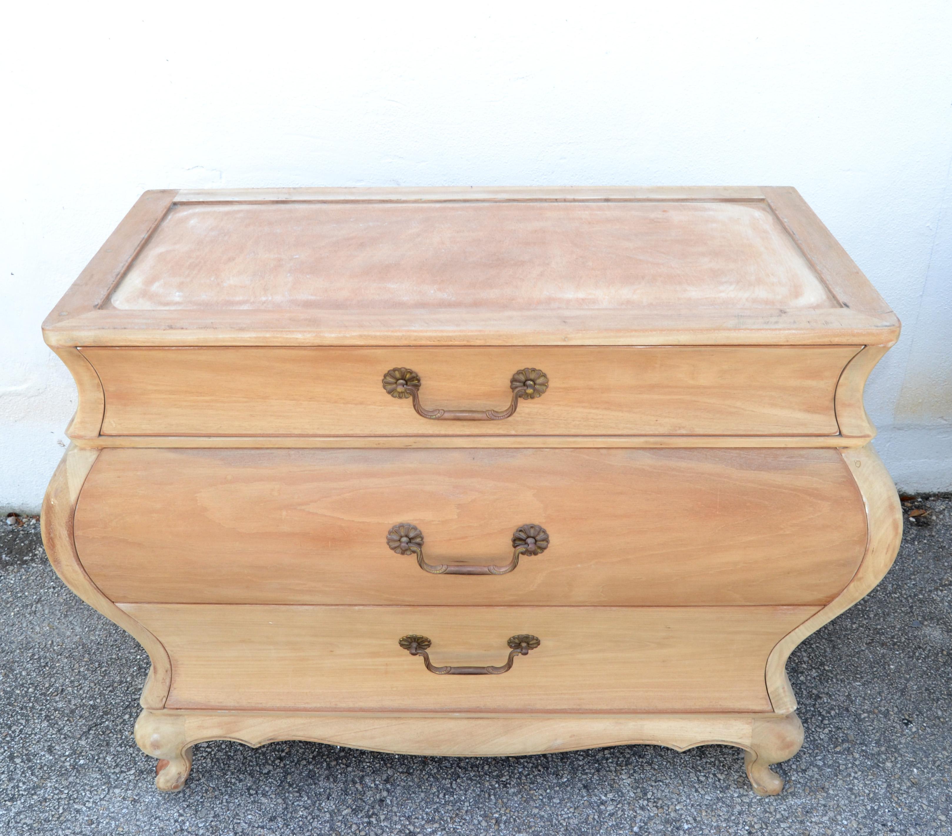 Pair, Chest of 3 Drawers, Dresser Cabinets with Verona Marble Top Louis XV Style For Sale 5