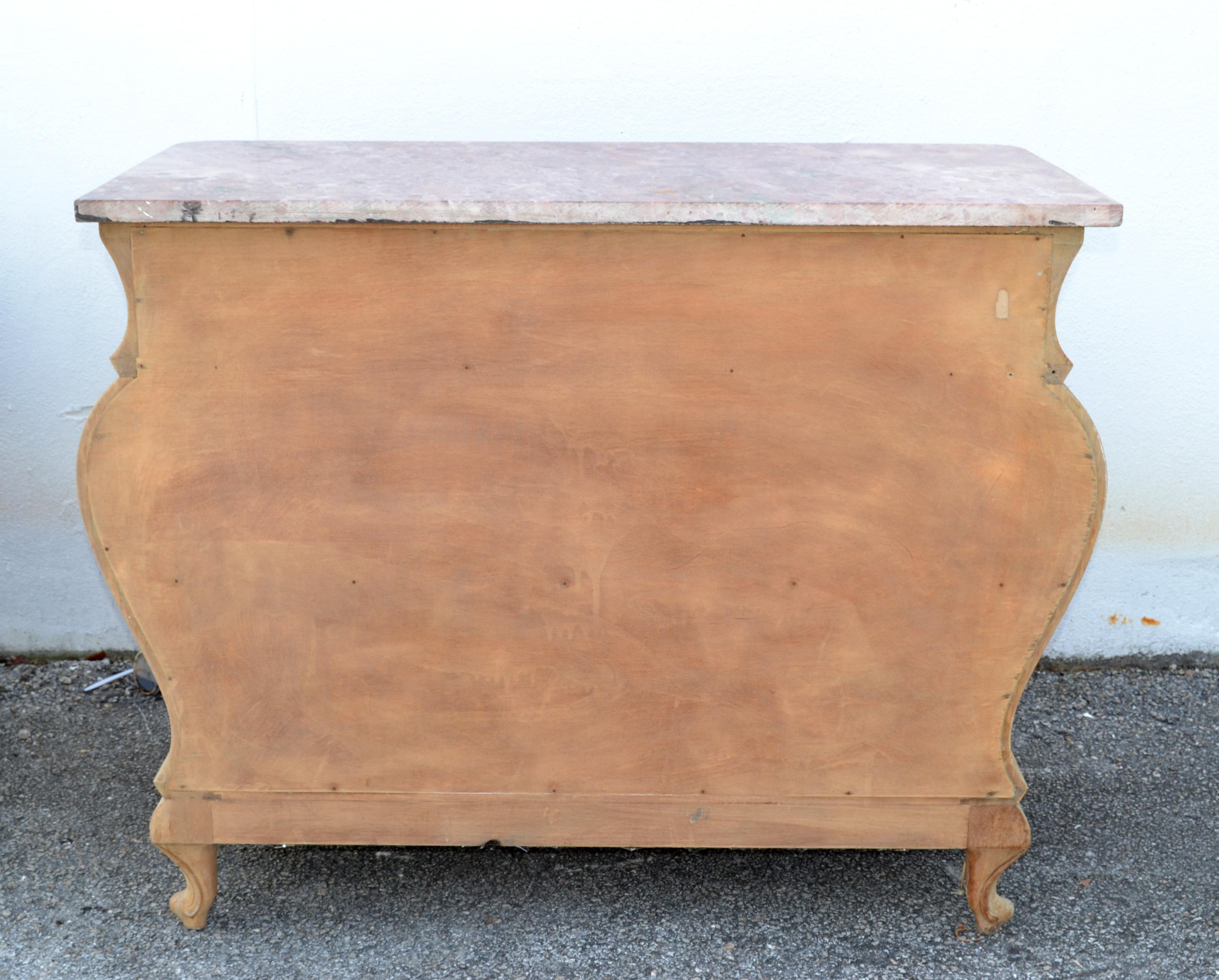 Pair, Chest of 3 Drawers, Dresser Cabinets with Verona Marble Top Louis XV Style For Sale 6