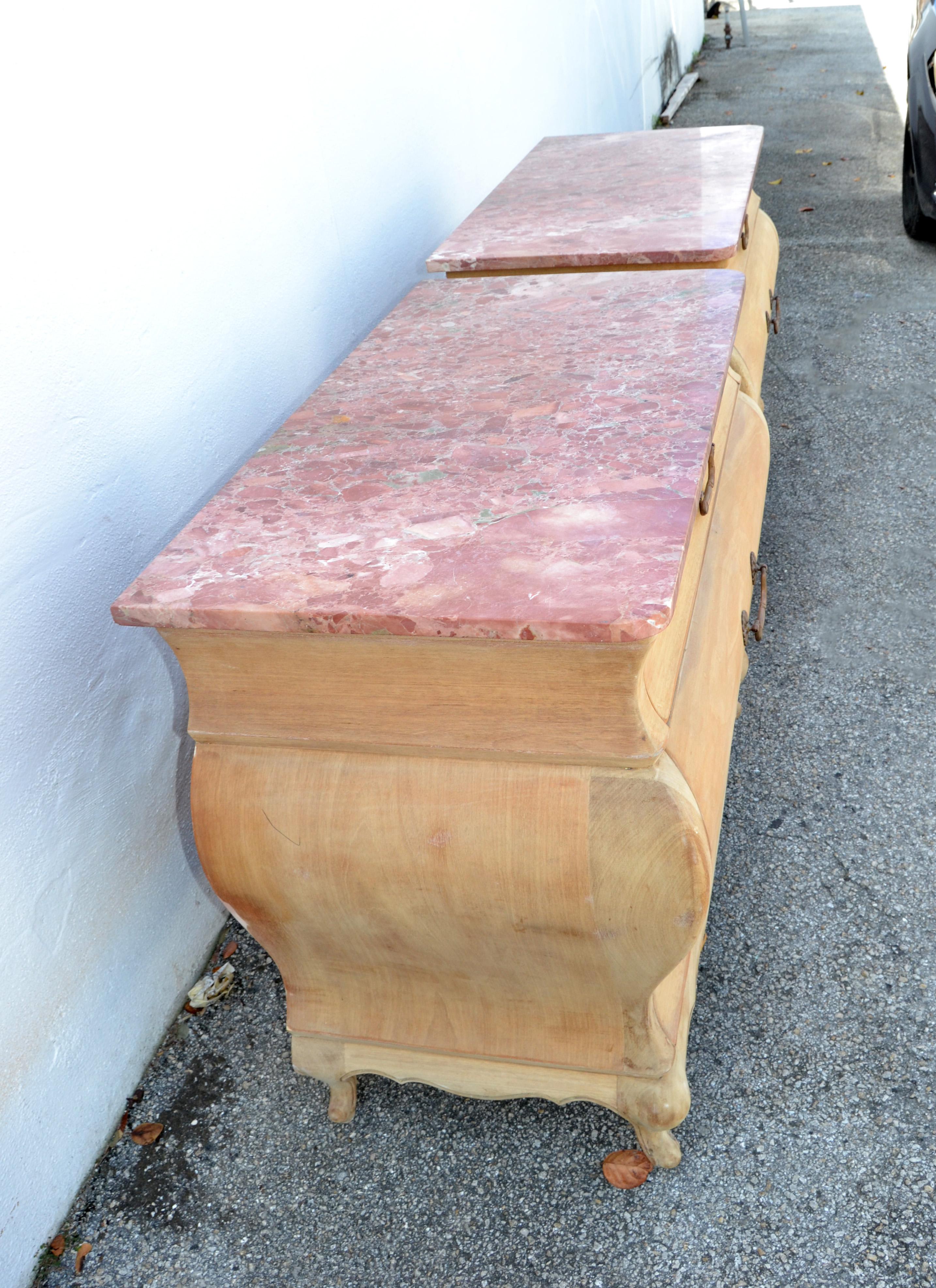 Pair, Chest of 3 Drawers, Dresser Cabinets with Verona Marble Top Louis XV Style For Sale 2