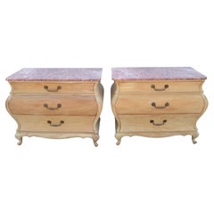 Pair, Chest of 3 Drawers, Dresser Cabinets with Verona Marble Top Louis XV Style