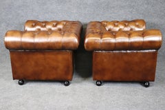 Pair Chesterfield Classic Club Chairs Fully Tufted Brown Leather