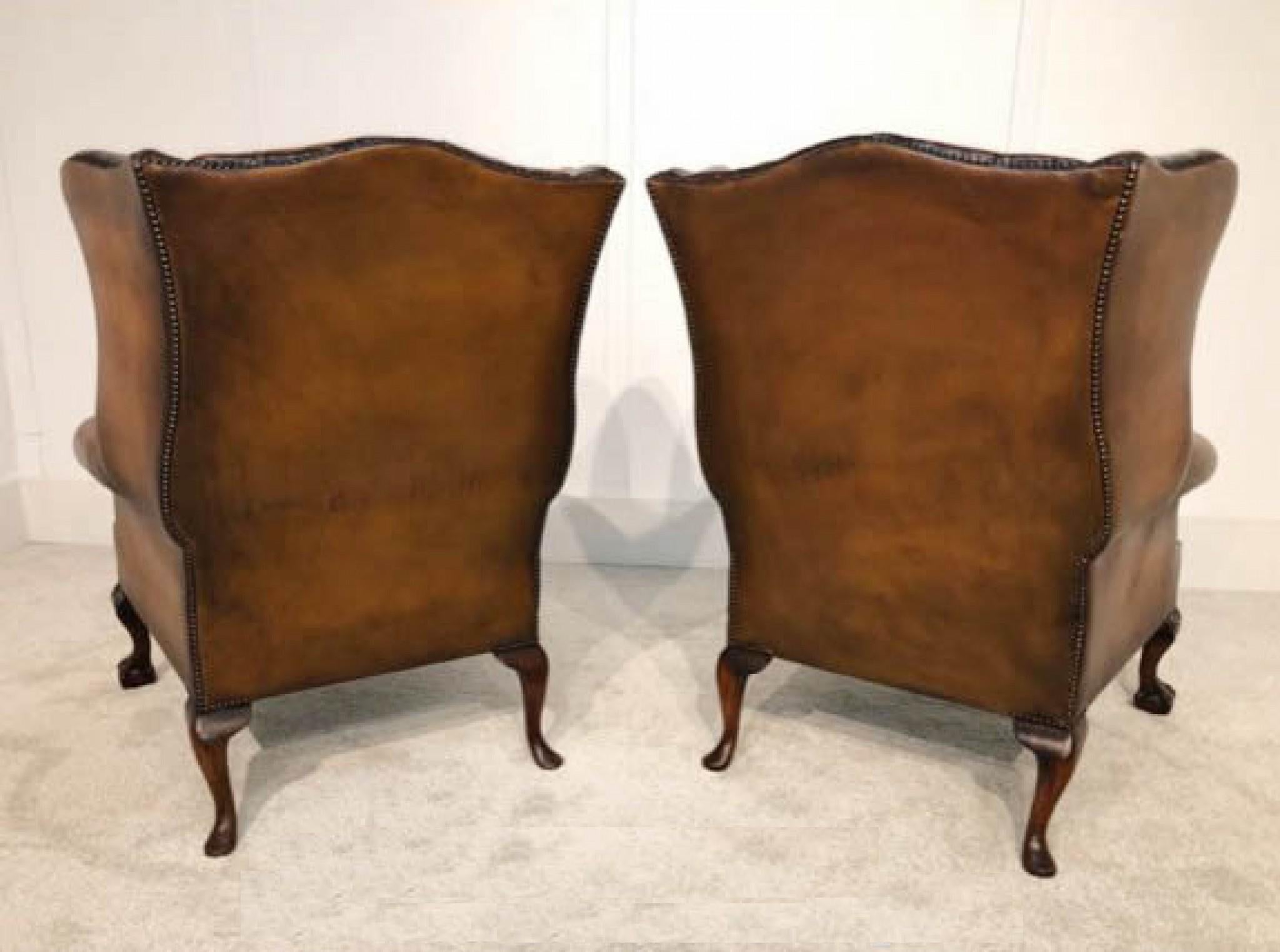 Pair Chesterfield Leather Chairs - Wingback Victorian Deep Button For Sale 2
