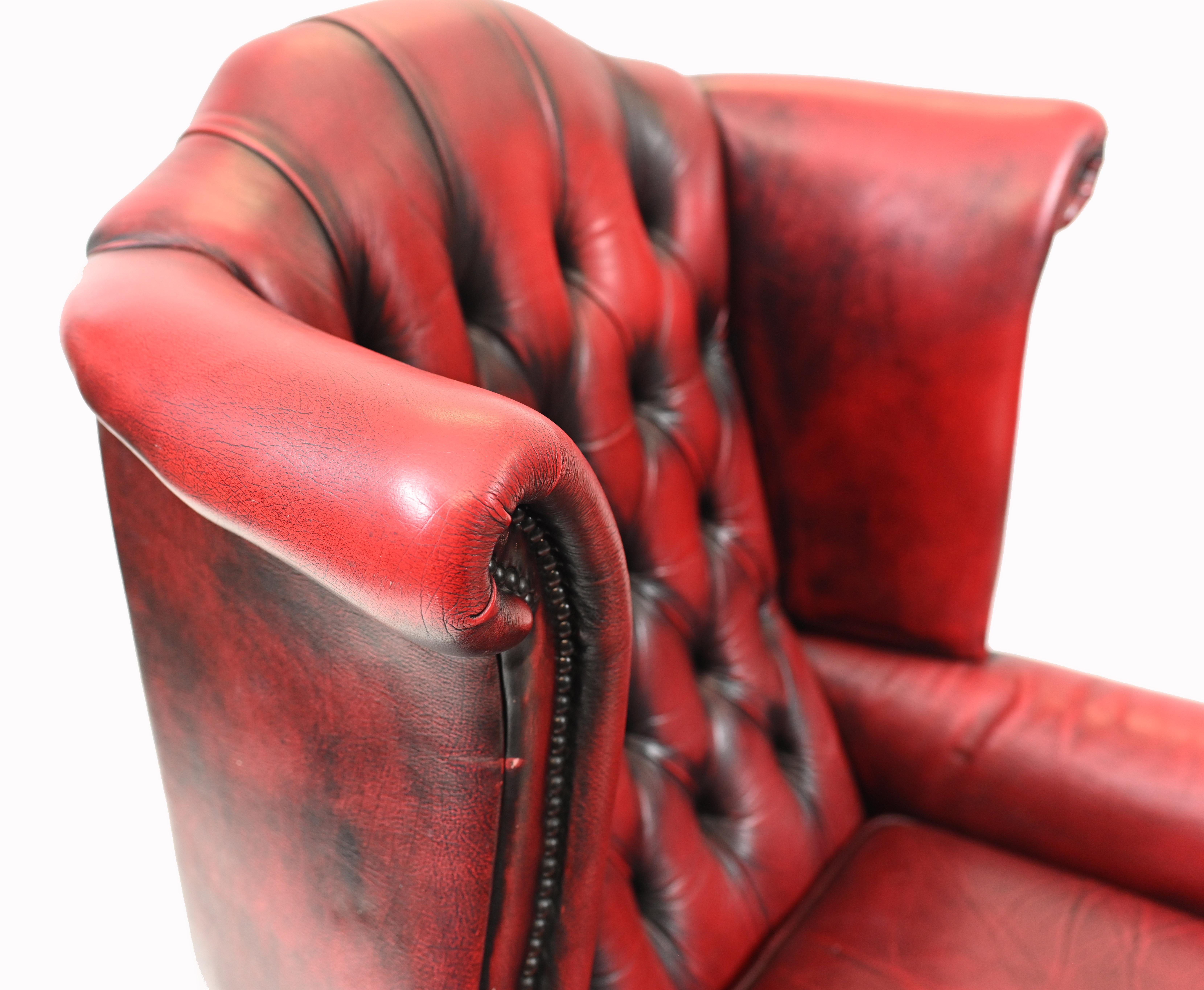 Pair Chesterfield Wingback Chairs Leather Armchair For Sale 2