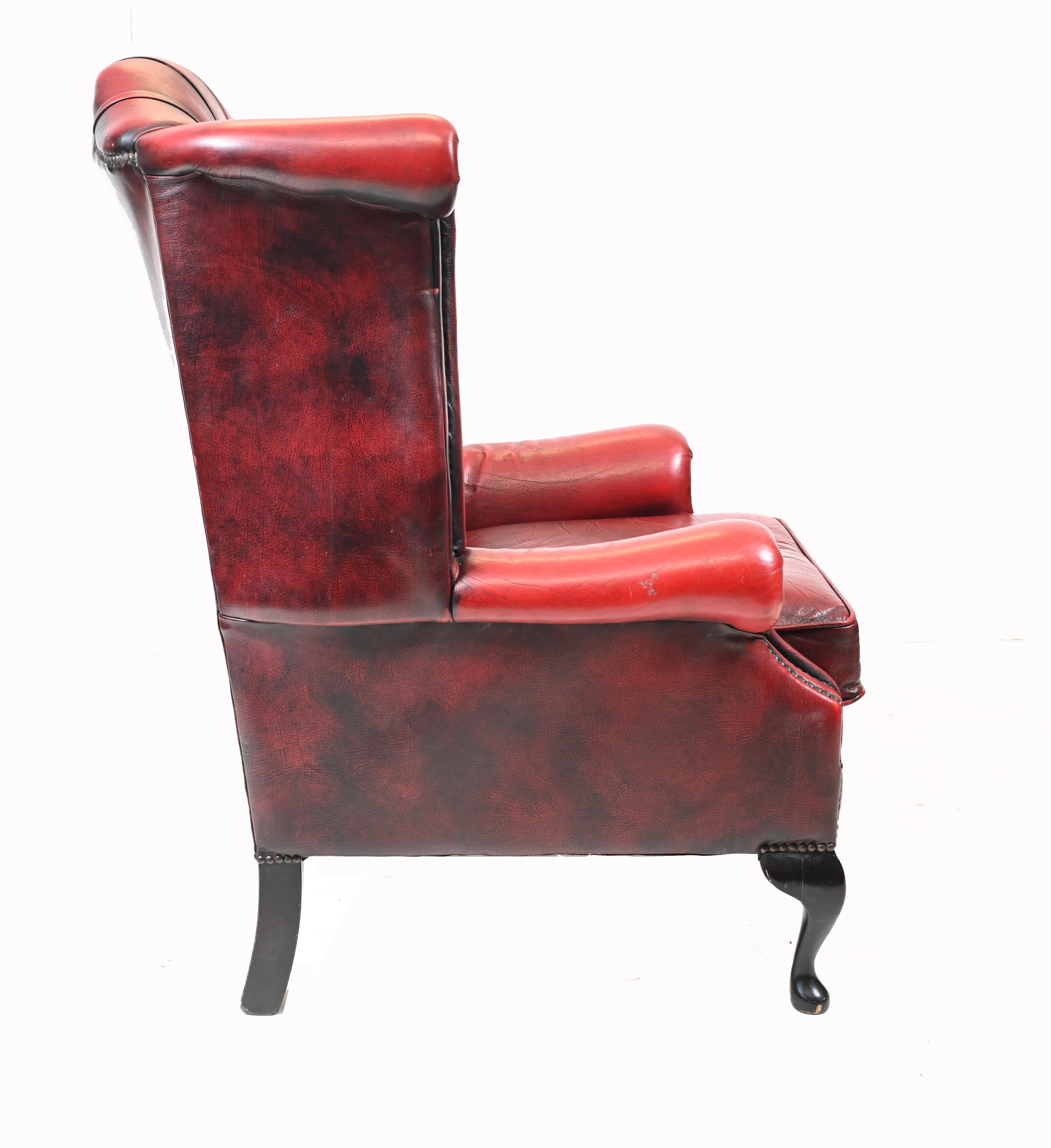 Pair Chesterfield Wingback Chairs Leather Armchair For Sale 3