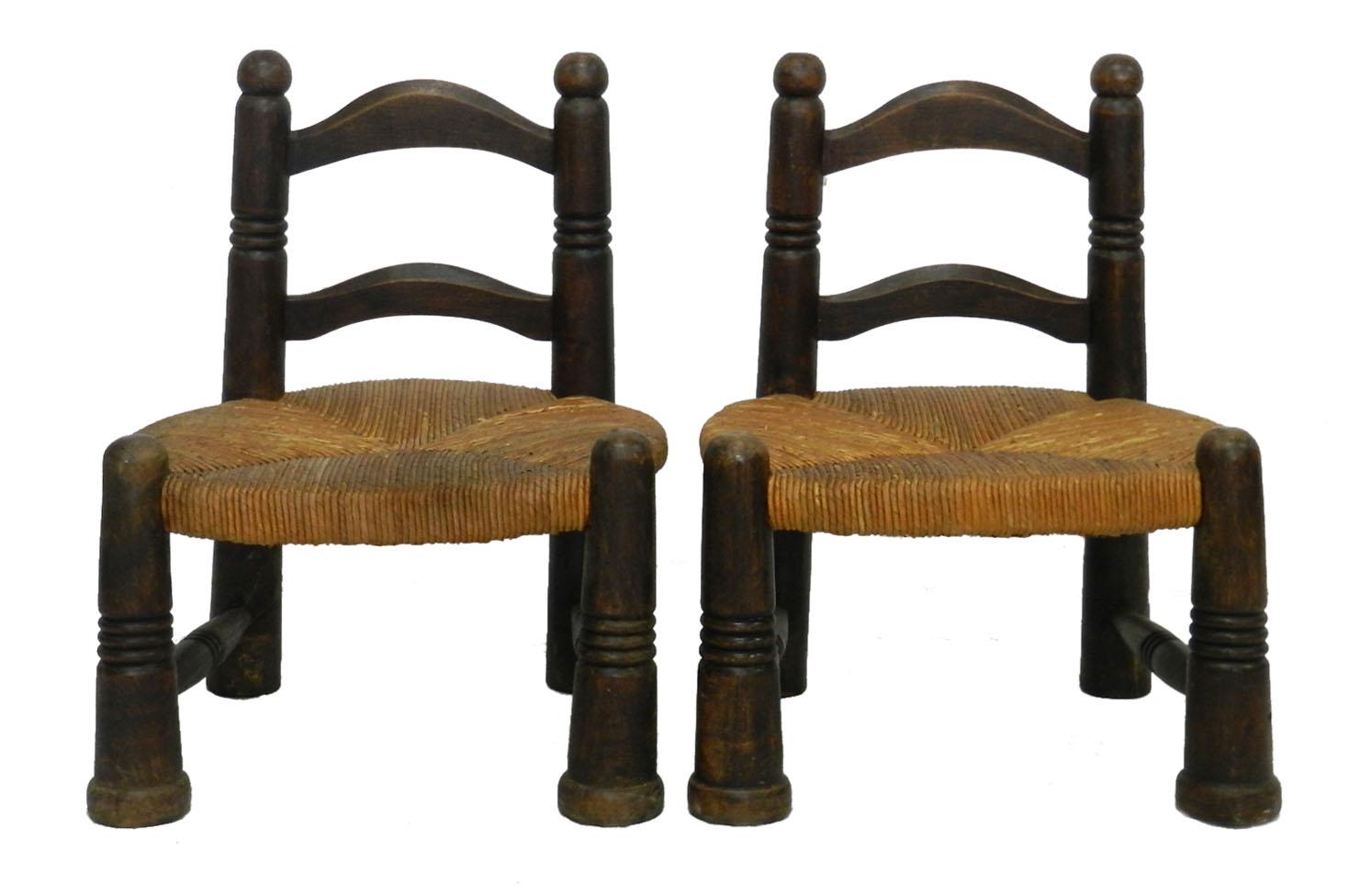 Mid-Century Modern Pair Childrens Chairs Midcentury  Rush Seats in Manner of Charlotte Perriand