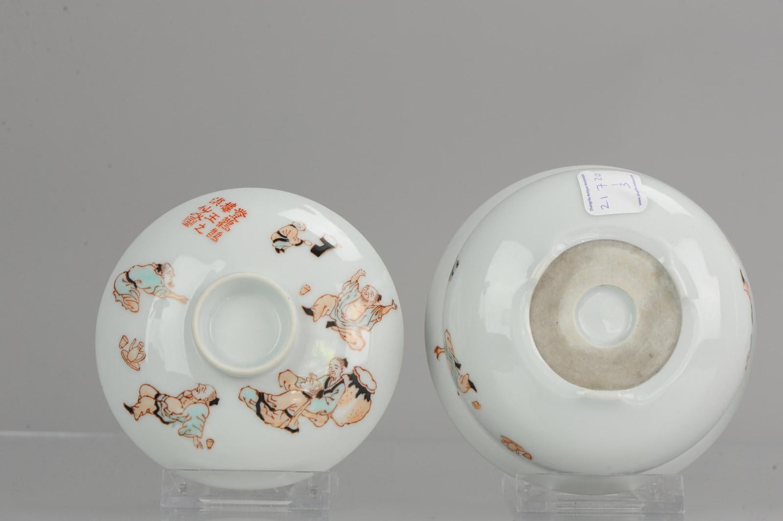 Pair of China 20th-21st Century Figural Calligraphy Bowls Chinese Porcelain PROC For Sale 6