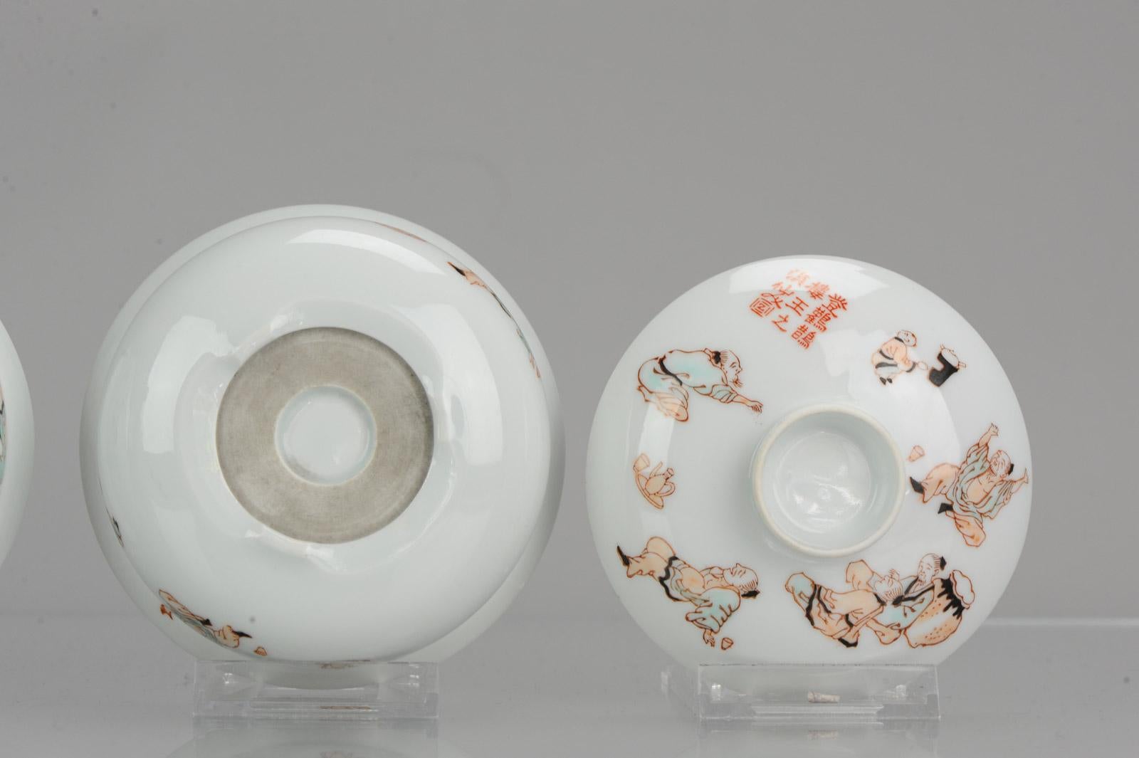 Pair of China 20th-21st Century Figural Calligraphy Bowls Chinese Porcelain PROC For Sale 7