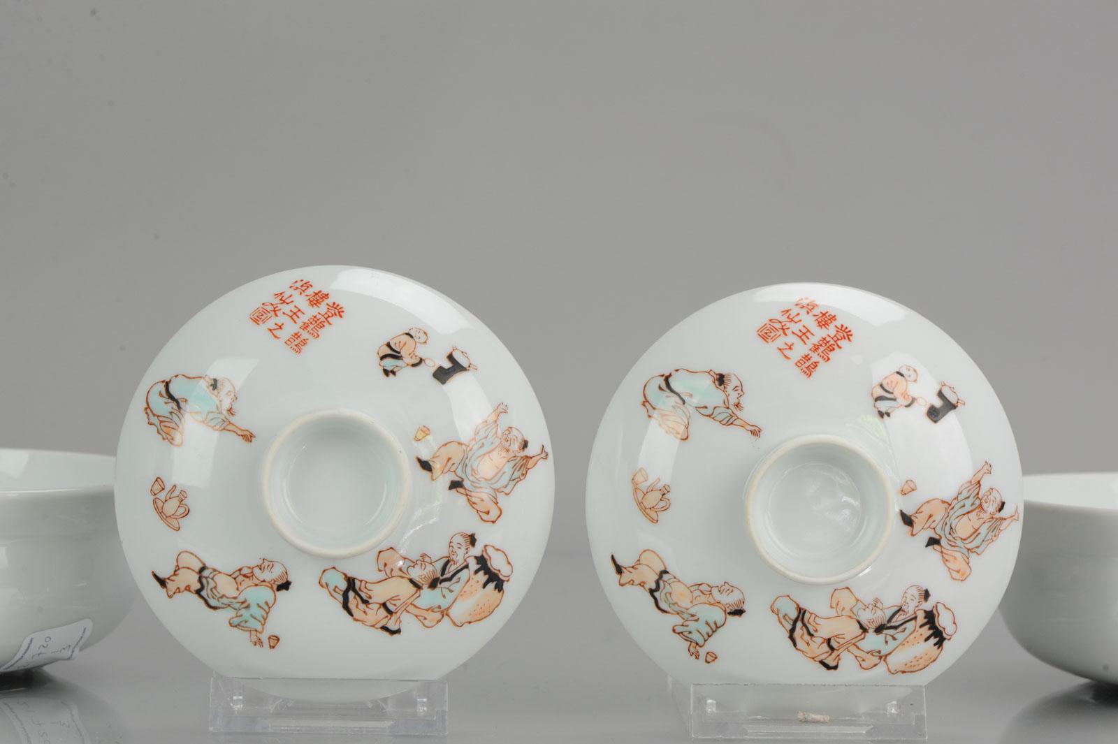 Paar chinesische figurale Kalligraphie-Schalen aus chinesischem Porzellan des 20.-21. Jahrhunderts PROC im Angebot 7