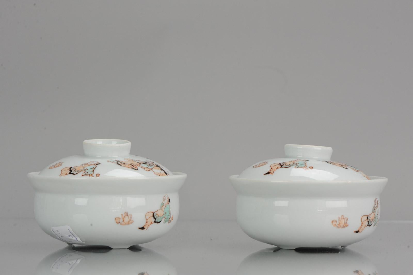 20th Century Pair of China 20th-21st Century Figural Calligraphy Bowls Chinese Porcelain PROC For Sale