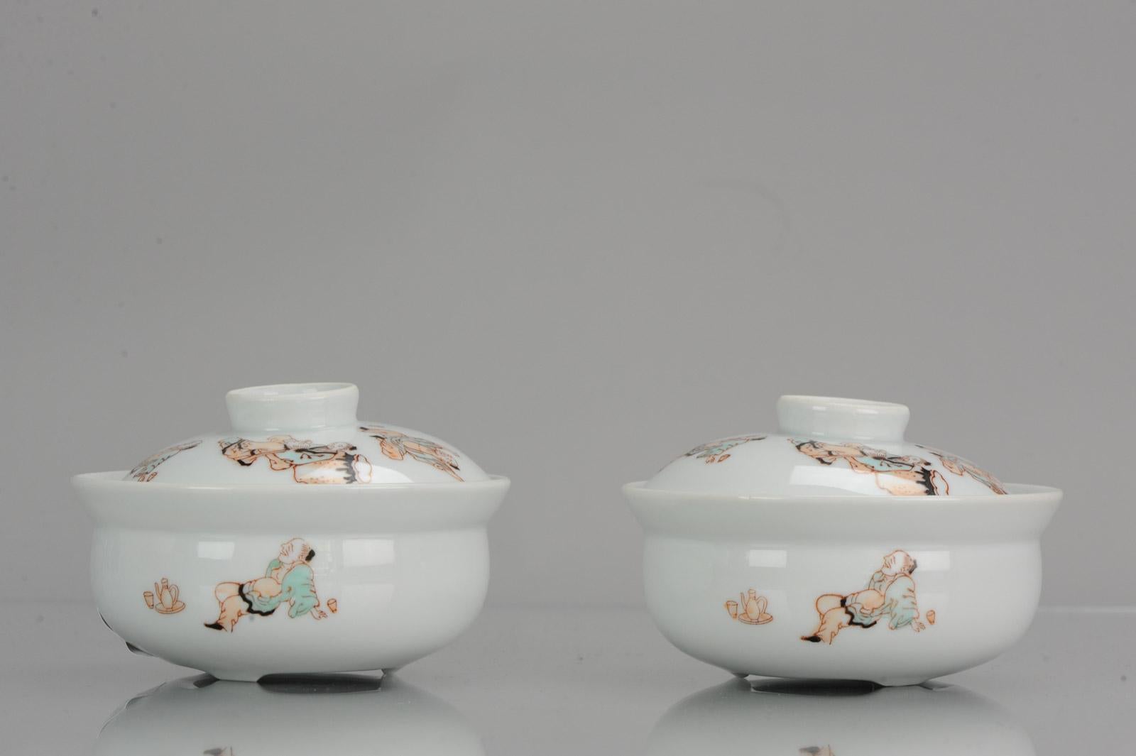 Pair of China 20th-21st Century Figural Calligraphy Bowls Chinese Porcelain PROC For Sale 1