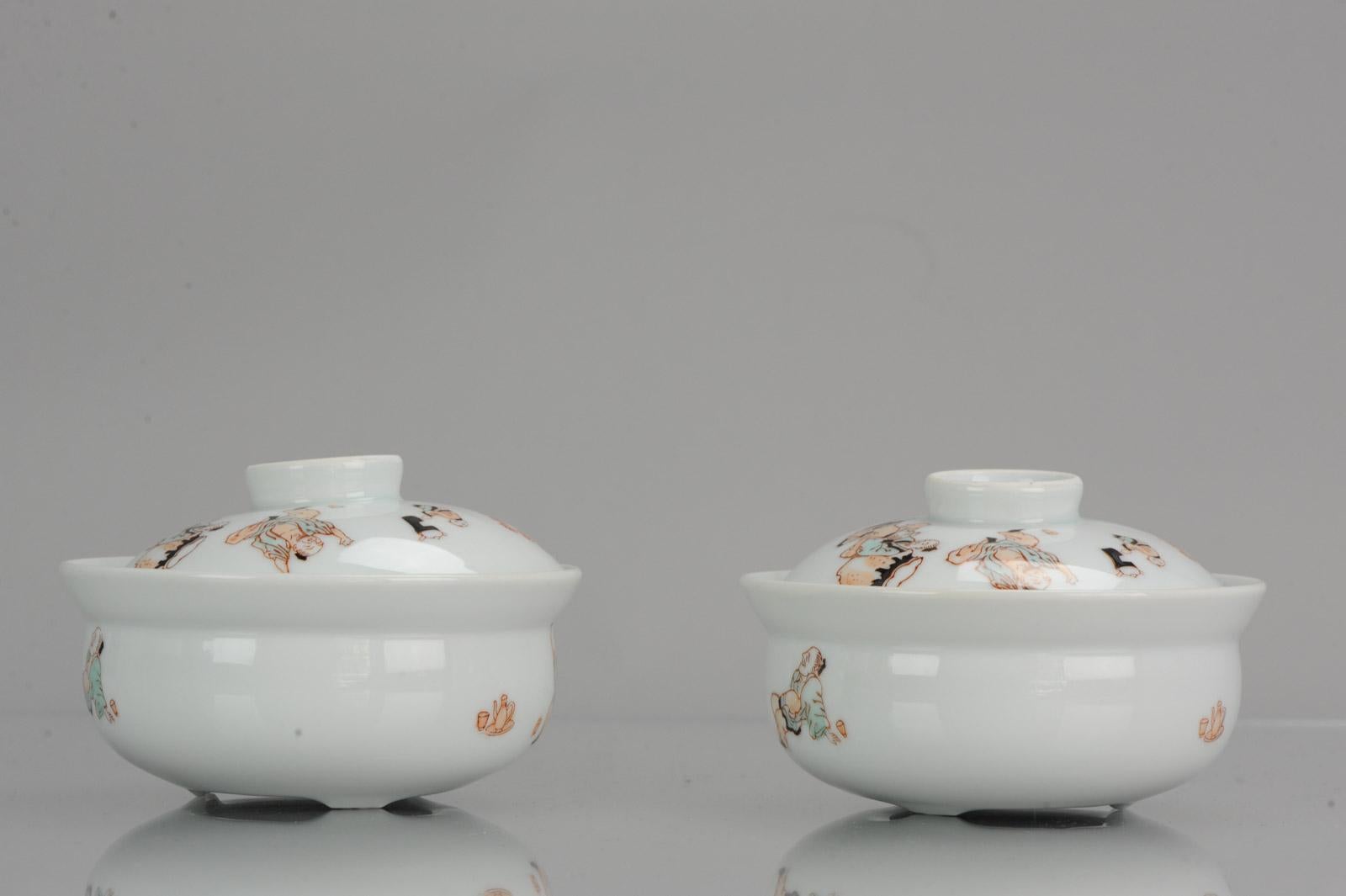 Pair of China 20th-21st Century Figural Calligraphy Bowls Chinese Porcelain PROC For Sale 2