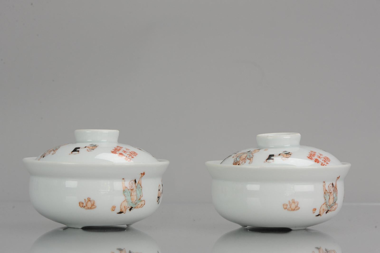 Pair of China 20th-21st Century Figural Calligraphy Bowls Chinese Porcelain PROC For Sale 3