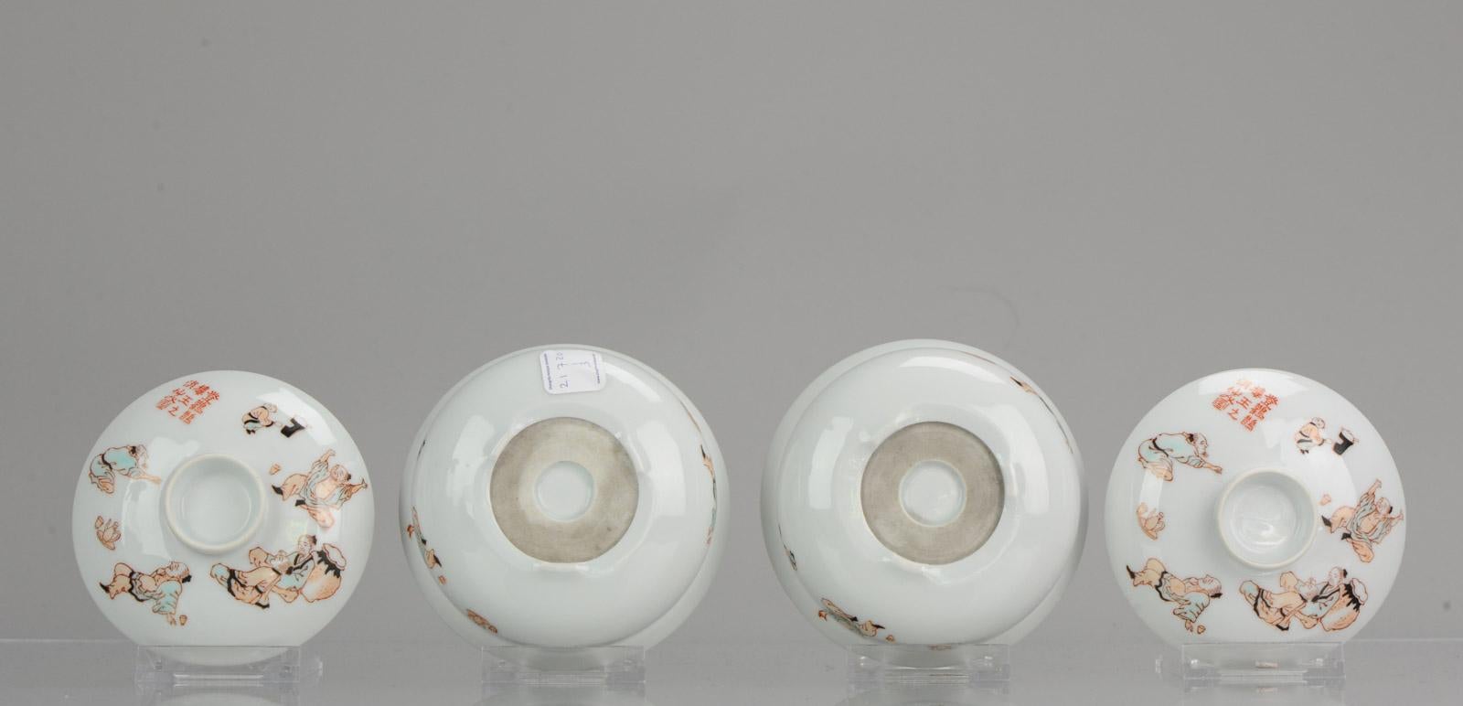 Pair of China 20th-21st Century Figural Calligraphy Bowls Chinese Porcelain PROC For Sale 5