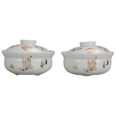 Pair of China 20th-21st Century Figural Calligraphy Bowls Chinese Porcelain PROC