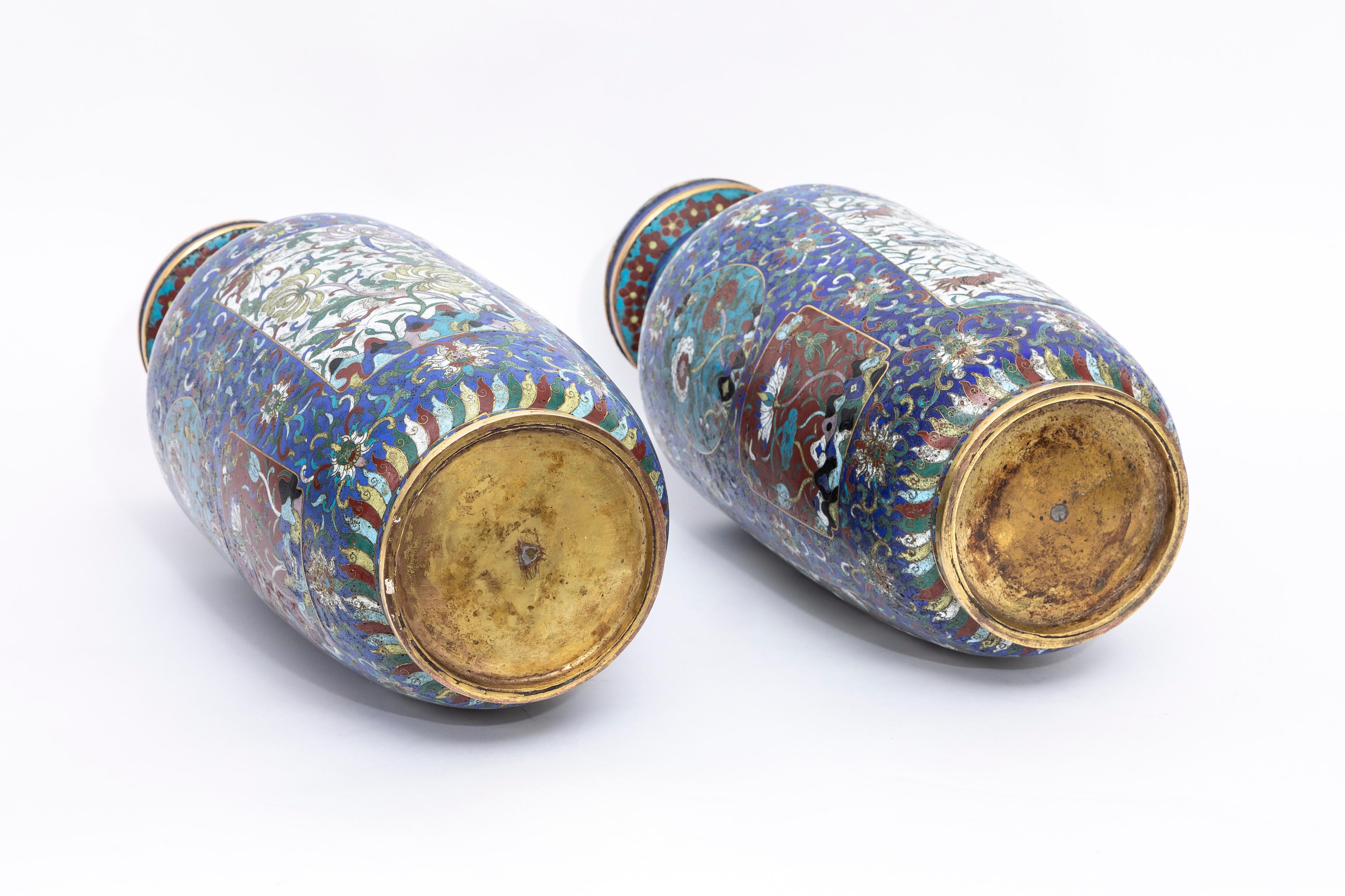 Pair Chinese 19th C. Qing Dynasty, Cloisonne Multi-Cartouche Vases from Museum For Sale 13