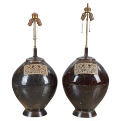 Pair Japanese 19th Century Ceramic Storage Jar Lamps, Billy Haines Attributed