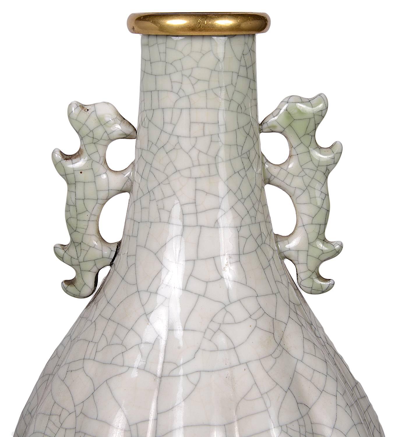 Esportazione cinese Coppia di vasi / lampade in ceramica crackel cinese del XIX secolo in vendita